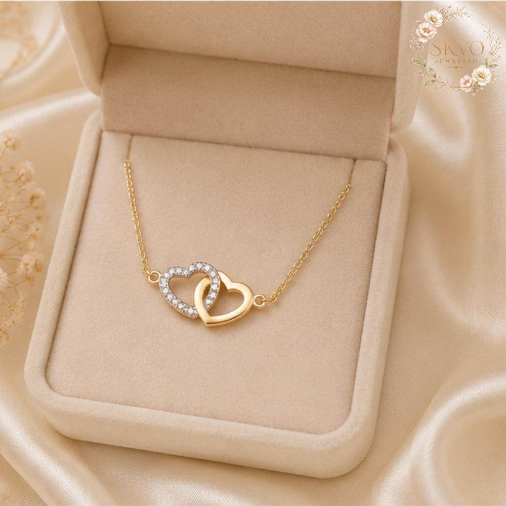 Gold Heart Bracelet, Interlocking Heart Bracelet, Dainty Crystal Bracelet, Romantic Jewelry Gift for Her
