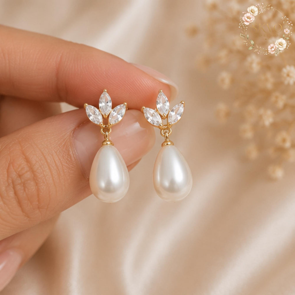 Pearl Drop Earrings, Gold Pearl Earrings, Bridal Pearl Earrings, Dainty Wedding Earrings, Elegant Gift for Her