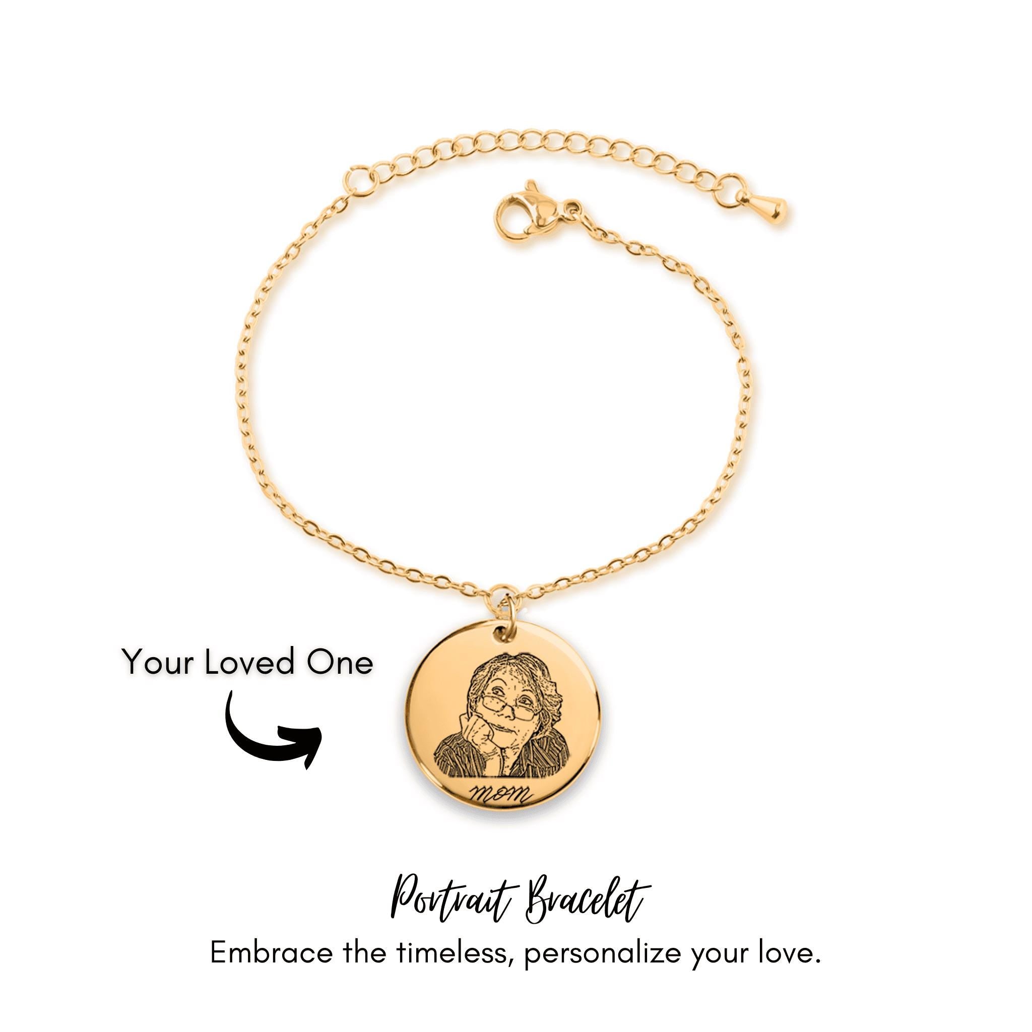 Personalized Portrait Bracelet with Custom Engraving, Heart Keepsake Jewelry, Gift for Her, Eternal Sentimental Gift, Unique Custom Jewelry