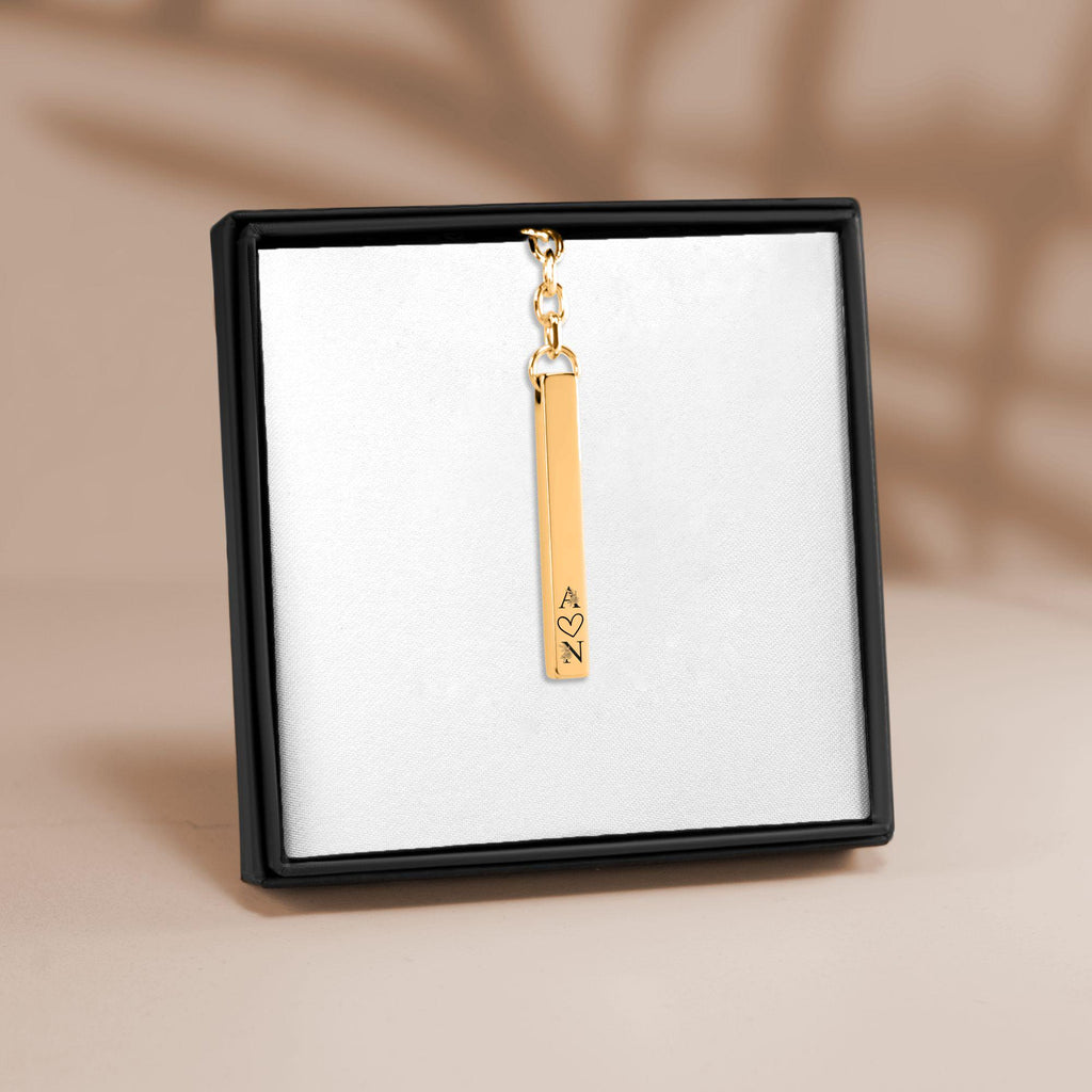Personalized 3D Bar Keychain with Laser Engraving | Stainless Steel, 18k Gold or Rose Gold Plated Custom Jewelry Gift for Him or Her