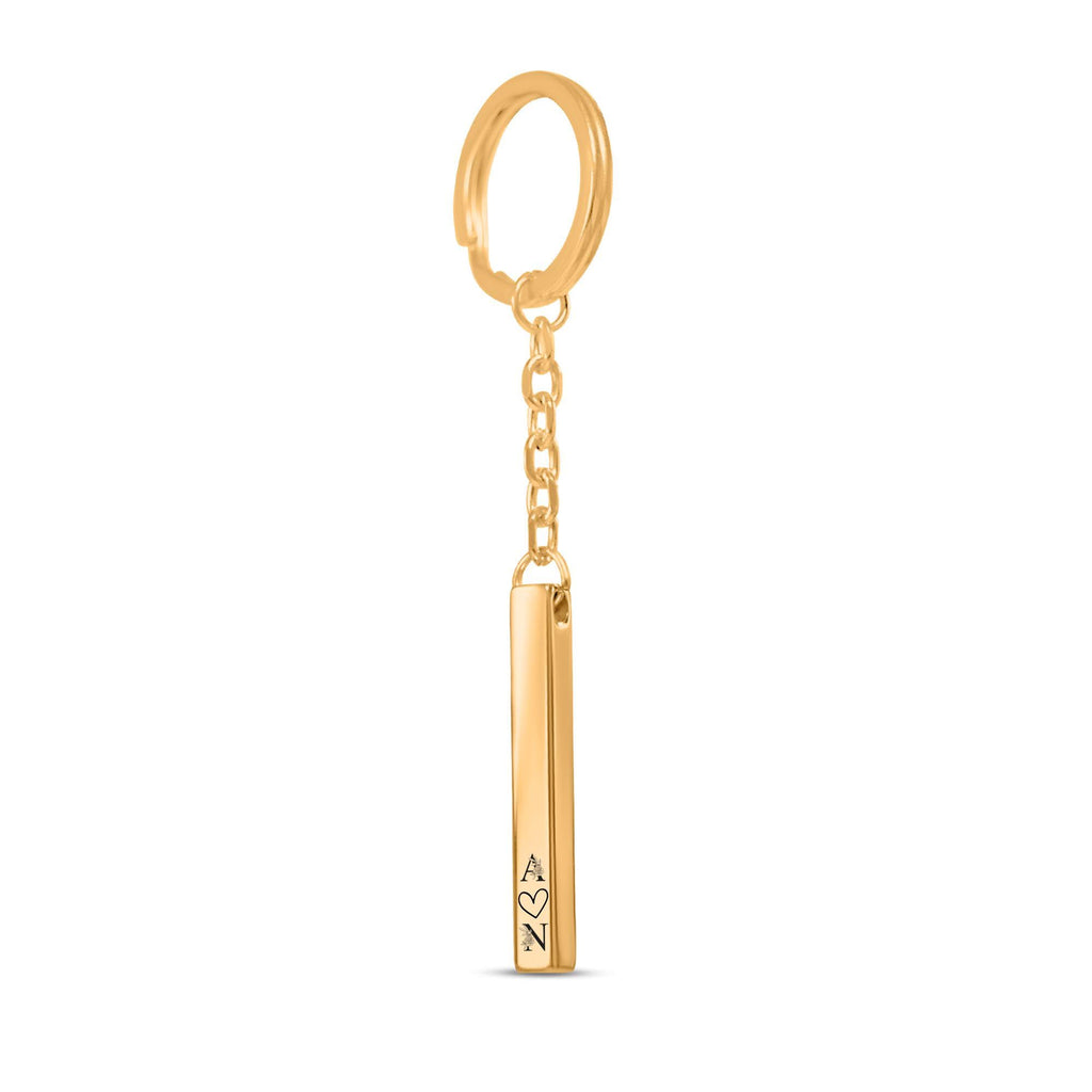 Personalized 3D Bar Keychain with Laser Engraving | Stainless Steel, 18k Gold or Rose Gold Plated Custom Jewelry Gift for Him or Her