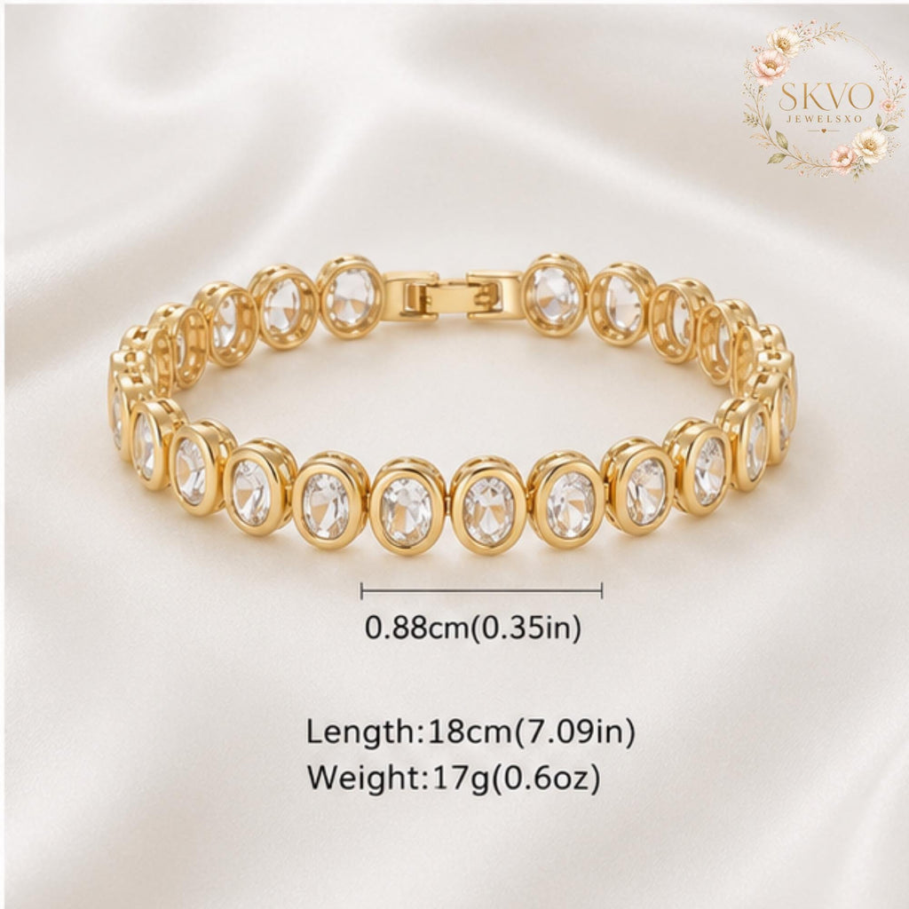 Gold Plated Chain Bracelet with Clear Cubic Zirconia Stones, Elegant Jewelry for Women, Wedding, Anniversary, Gift Idea