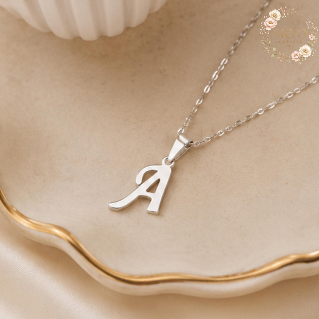 Initial Letter Pendant Necklace, Silver Alphabet Jewelry, Custom Name Charm, Gift for Her, Personalized Letter Necklace