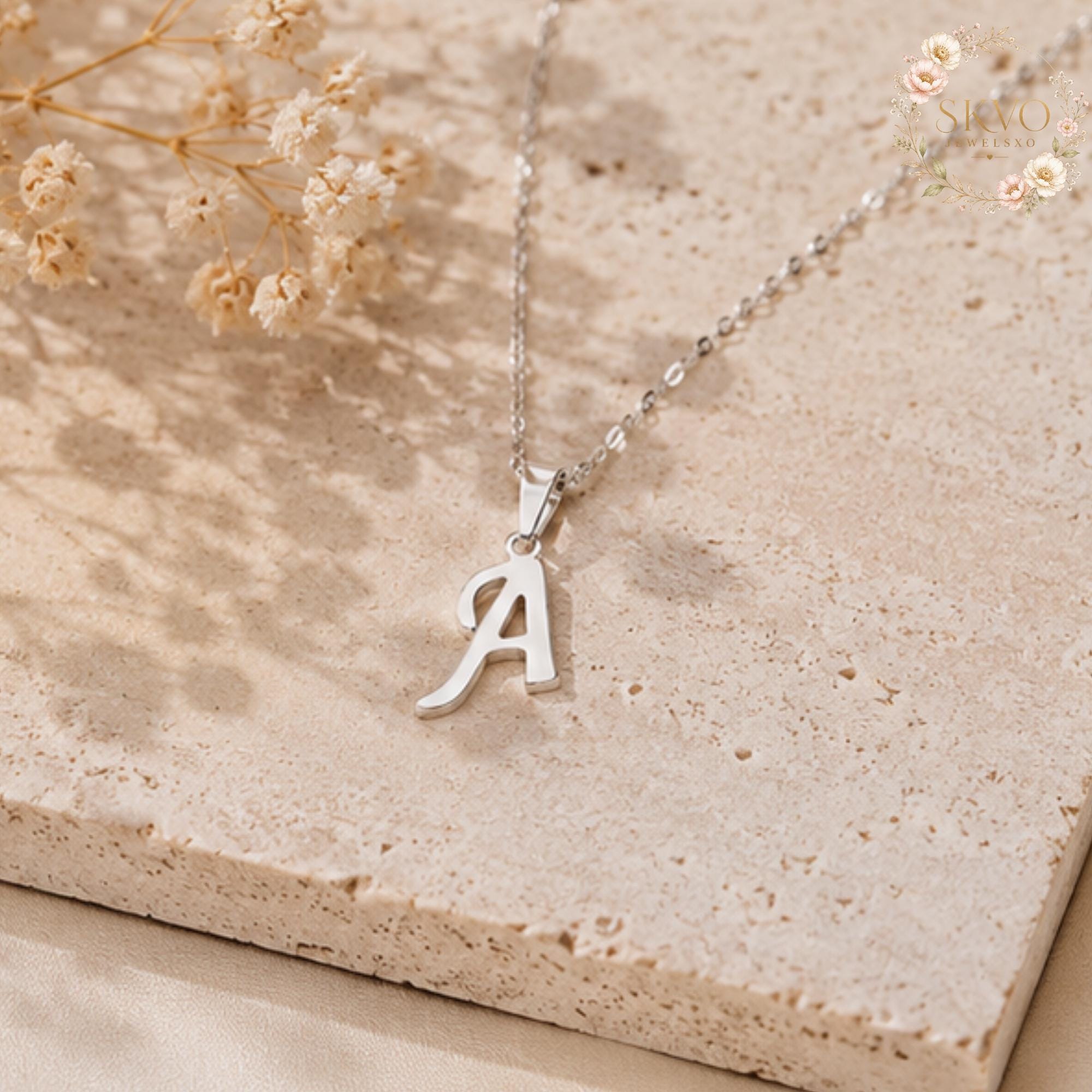Initial Letter Pendant Necklace, Silver Alphabet Jewelry, Custom Name Charm, Gift for Her, Personalized Letter Necklace