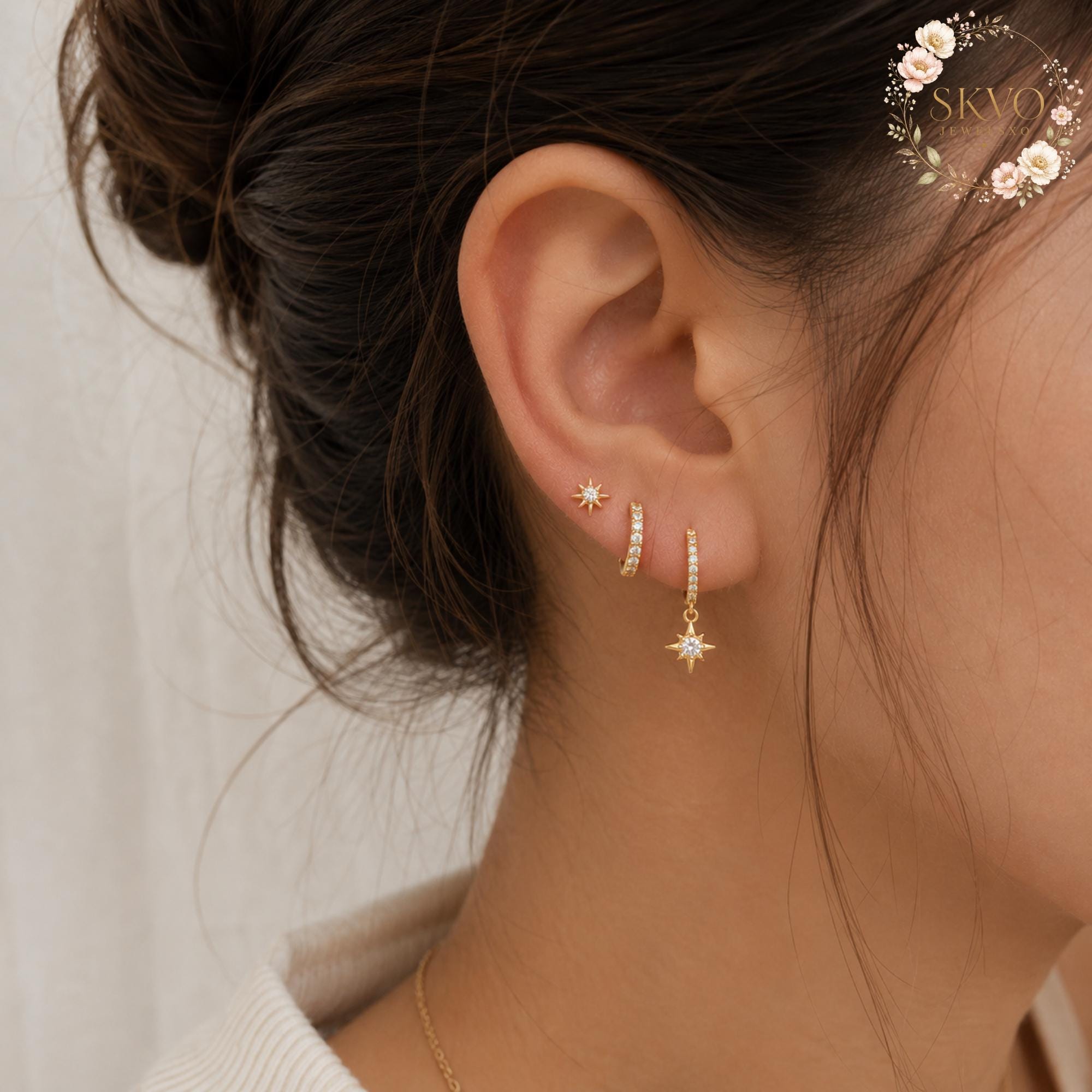 3 Piece Star Earrings, Sterling Silver Dangle Jewelry, Elegant Bridal or Gift Earrings, Sparkling Star Earring Set
