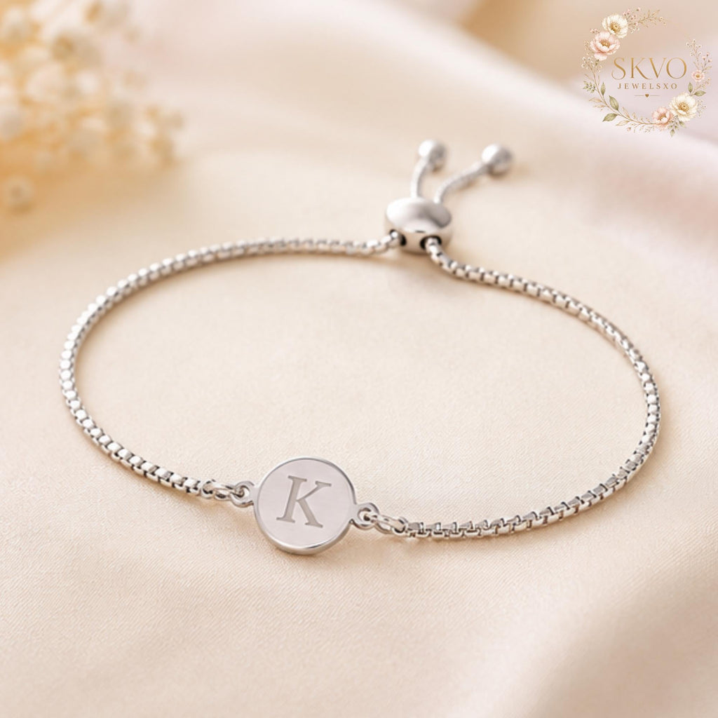 Personalized Monogram Adjustable Charm Bracelet | Custom Initial Charm Bracelet