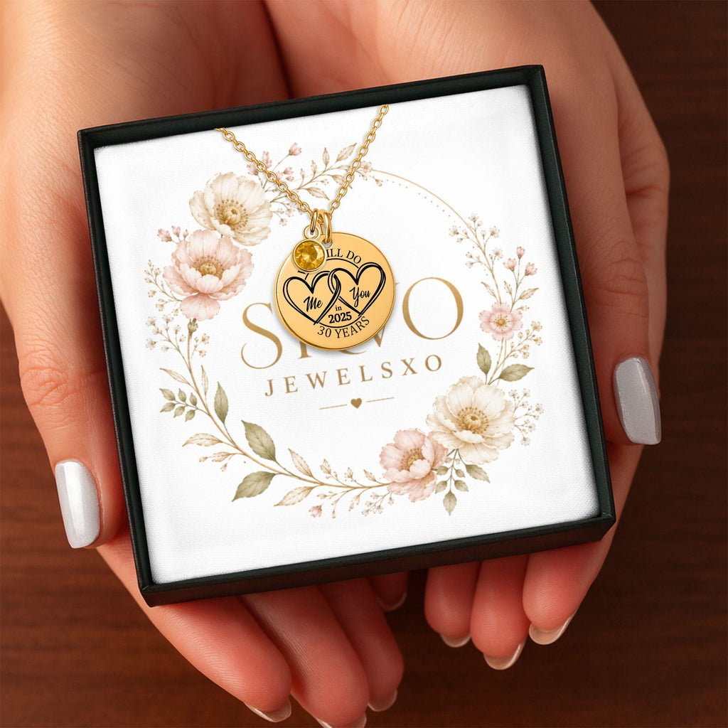 Personalized Coin Necklace with Birthstone, Custom Engraved Jewelry, Stainless Steel or Gold Plated, Gift for Her, Anniversary, Mothers Day