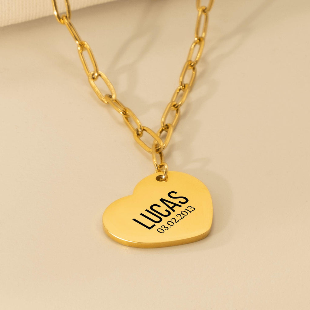 Personalized Heart Necklace with Laser Engraving | Stainless Steel, 18k Gold or Rose Gold Plated | Customizable Pendant