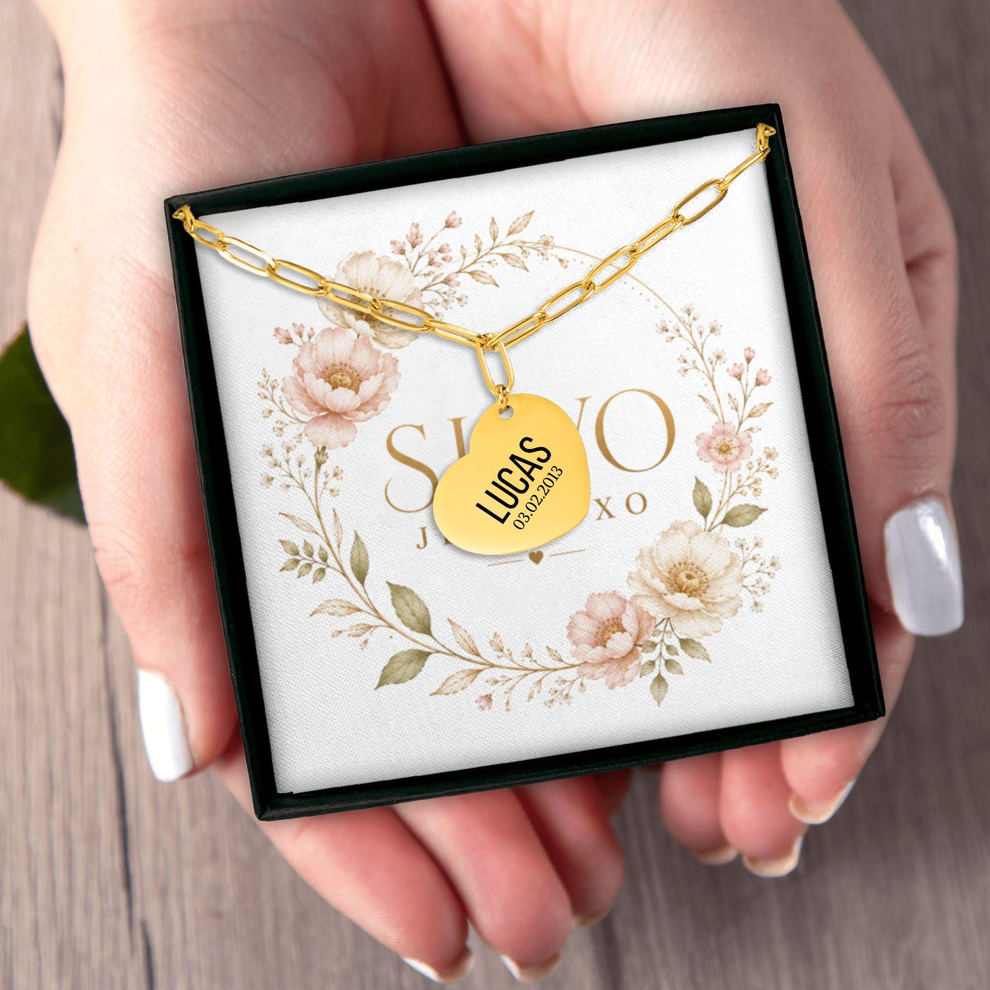 Personalized Heart Necklace with Laser Engraving | Stainless Steel, 18k Gold or Rose Gold Plated | Customizable Pendant