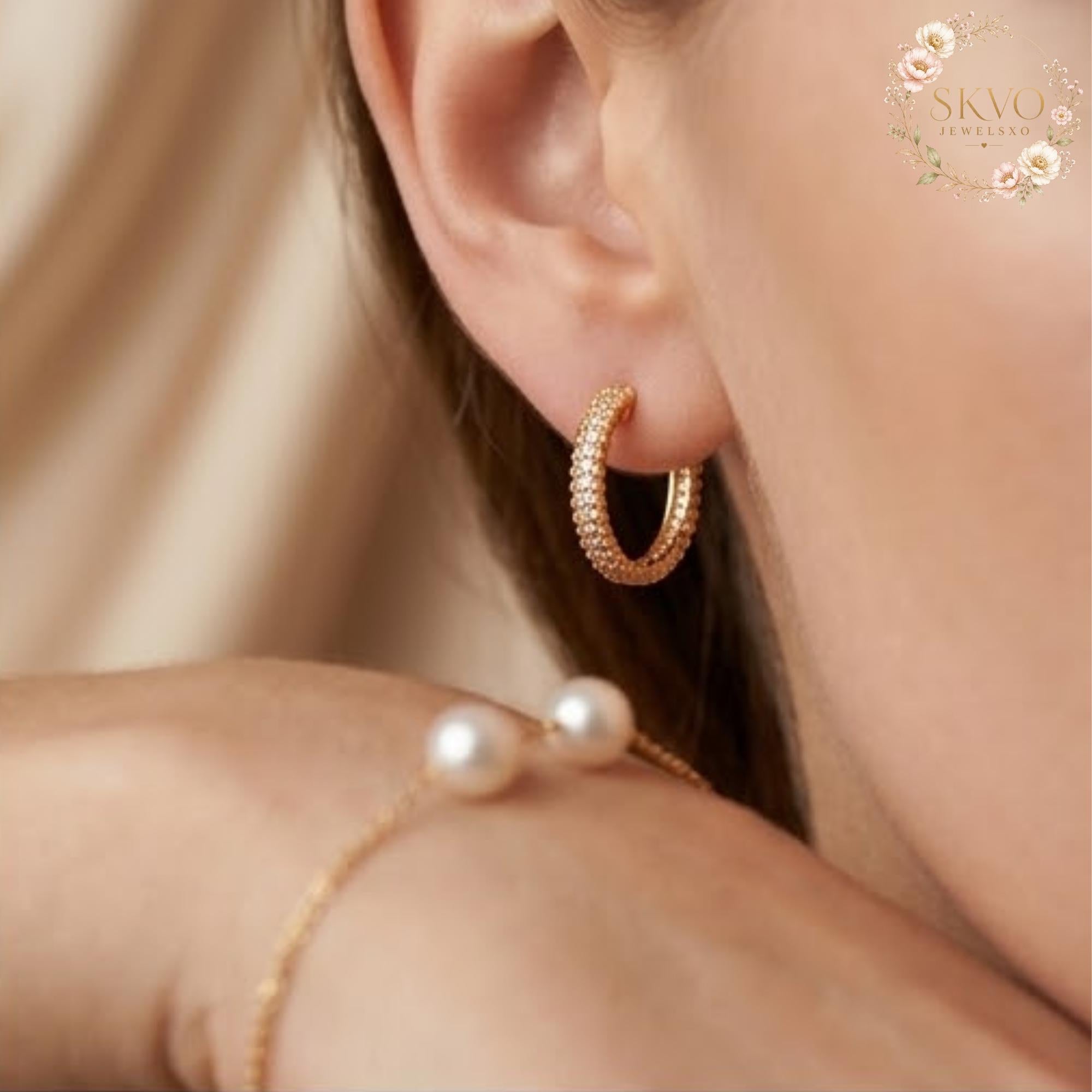 Hoop Earrings with 18K Gold Plated | Dainty Crystal Jewelry for Women | Elegant Gift for Her | Bridal or Everyday Wear