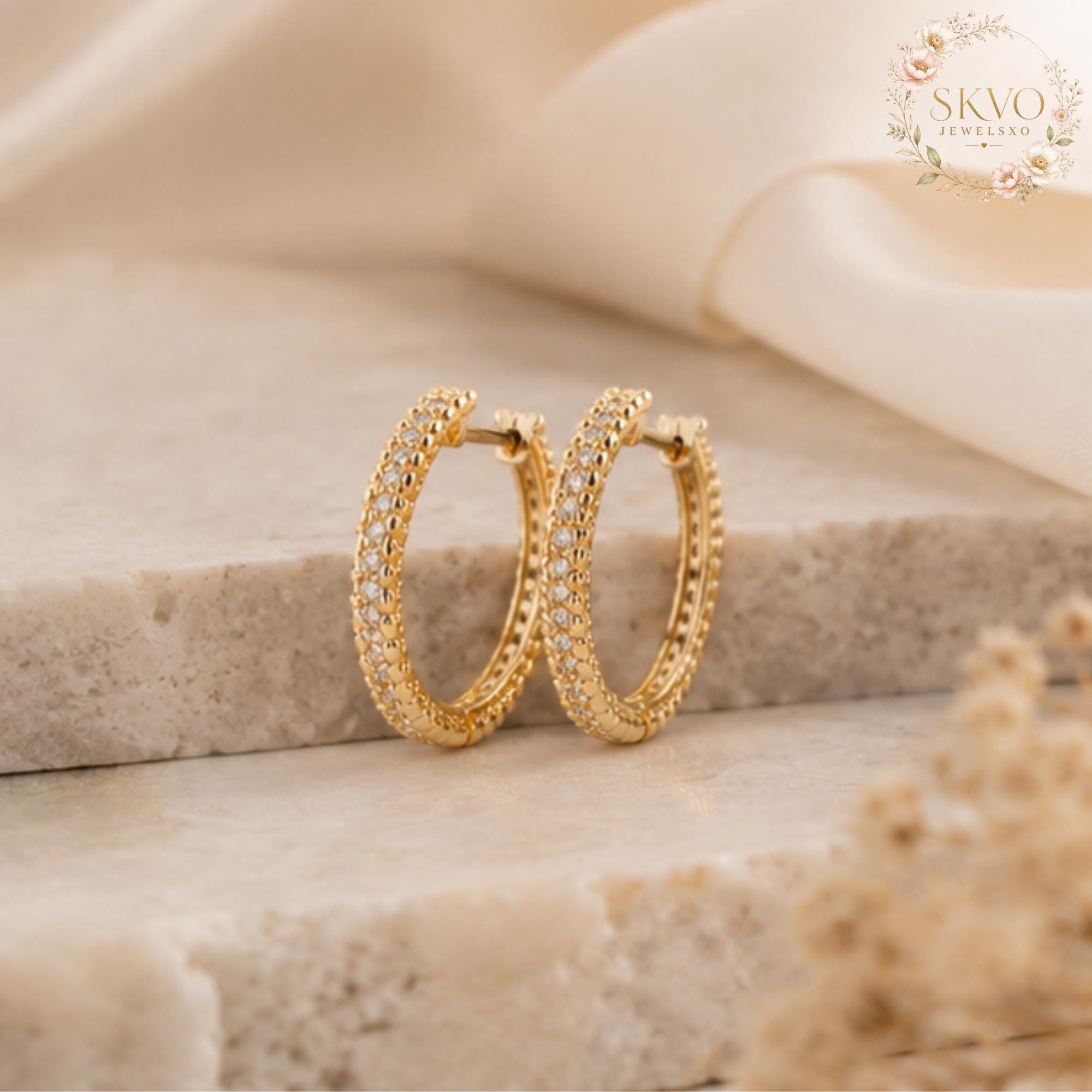 Hoop Earrings with 18K Gold Plated | Dainty Crystal Jewelry for Women | Elegant Gift for Her | Bridal or Everyday Wear