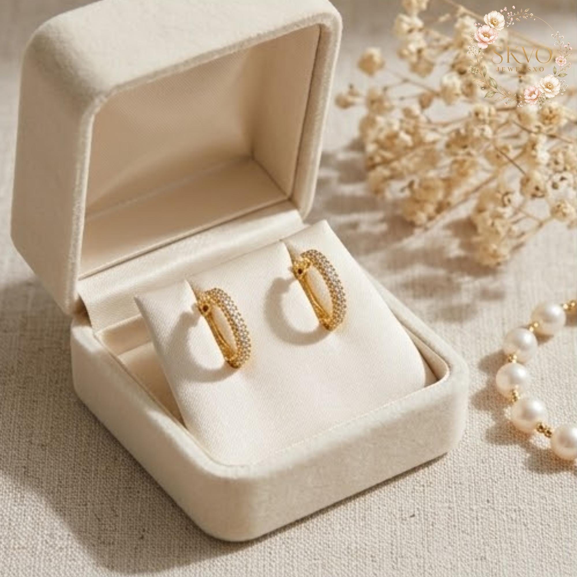 Hoop Earrings with 18K Gold Plated | Dainty Crystal Jewelry for Women | Elegant Gift for Her | Bridal or Everyday Wear