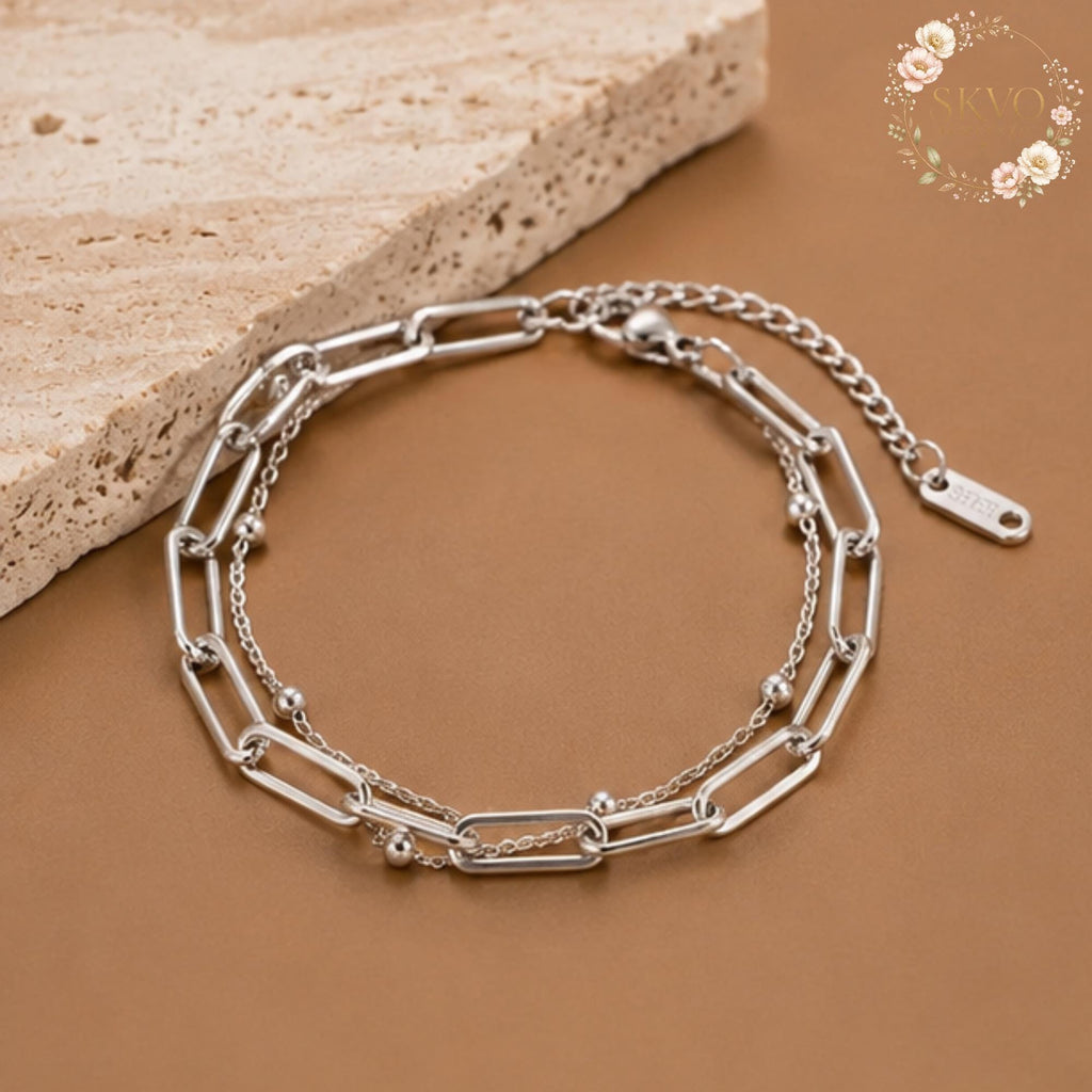 Stainless Steel Ball and Chain Bracelet | Minimalist Jewelry | Layered Bracelet | Modern Silver Accessory | Gift for Her