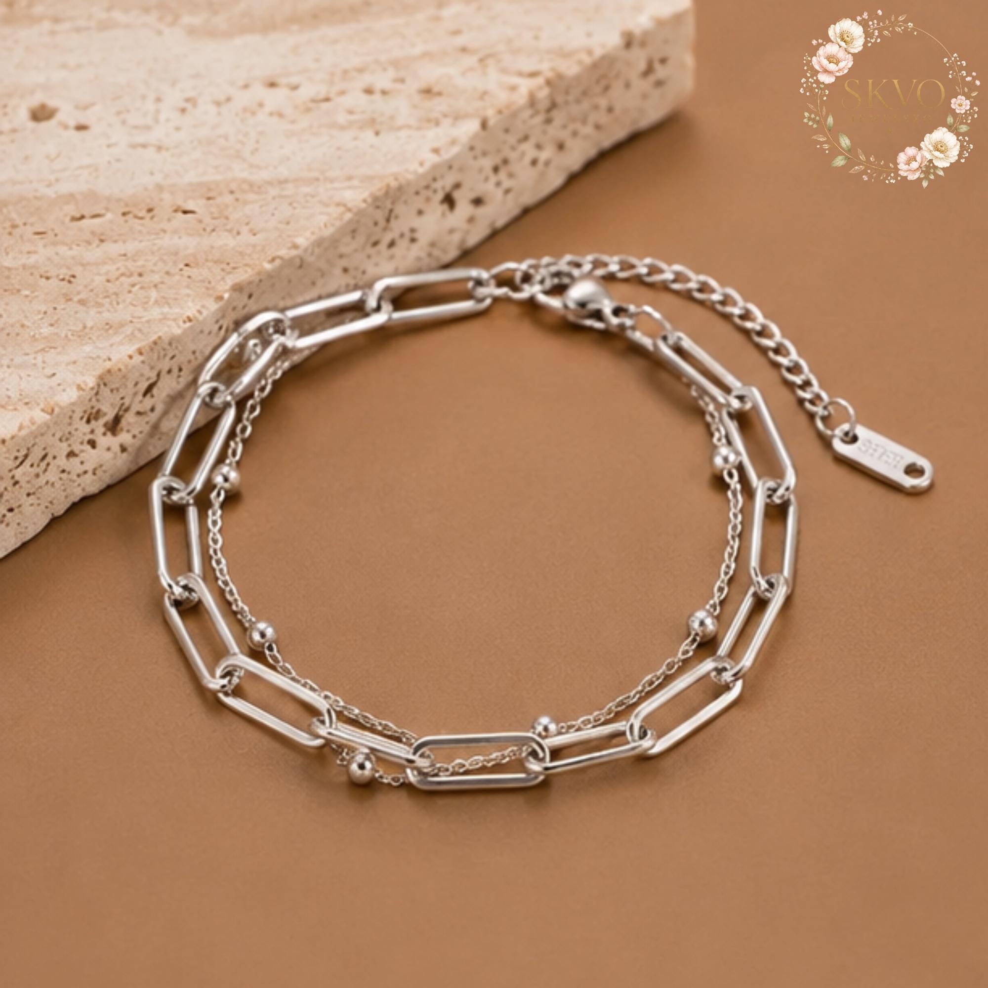 Stainless Steel Ball and Chain Bracelet | Minimalist Jewelry | Layered Bracelet | Modern Silver Accessory | Gift for Her