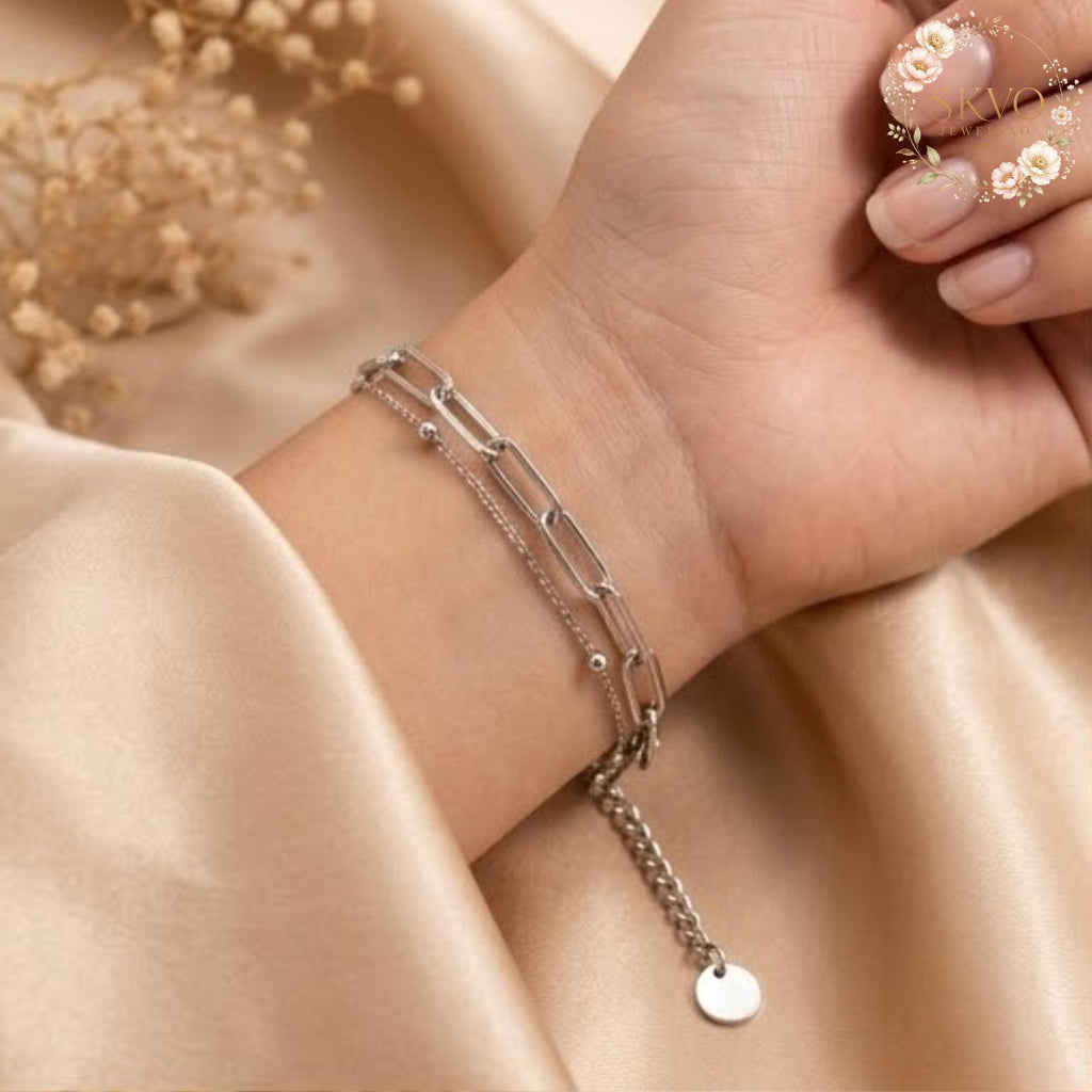 Stainless Steel Ball and Chain Bracelet | Minimalist Jewelry | Layered Bracelet | Modern Silver Accessory | Gift for Her
