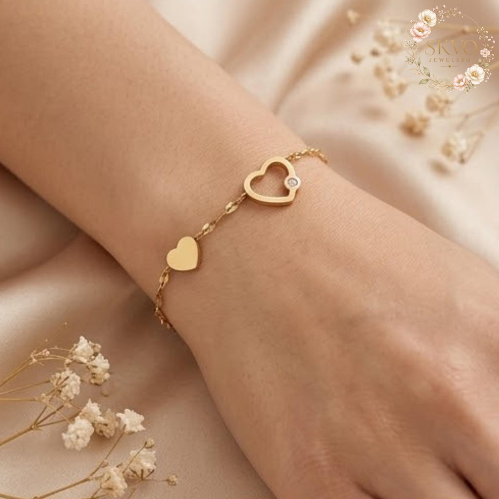 18K Gold Plated Heart Bracelet | Minimalist Jewelry | Gift for Her | Dainty Heart Charm | Elegant Wedding Accessory