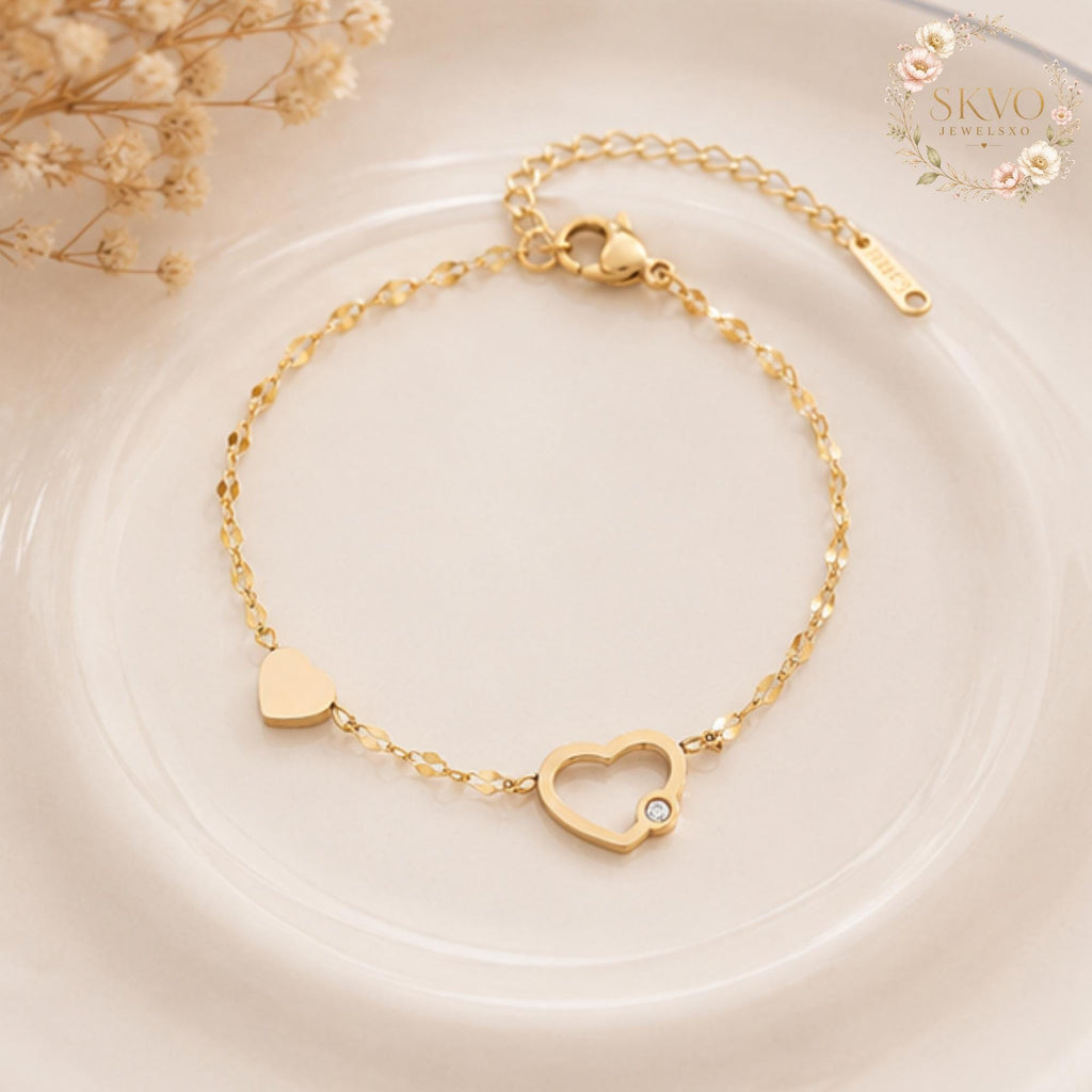 18K Gold Plated Heart Bracelet | Minimalist Jewelry | Gift for Her | Dainty Heart Charm | Elegant Wedding Accessory
