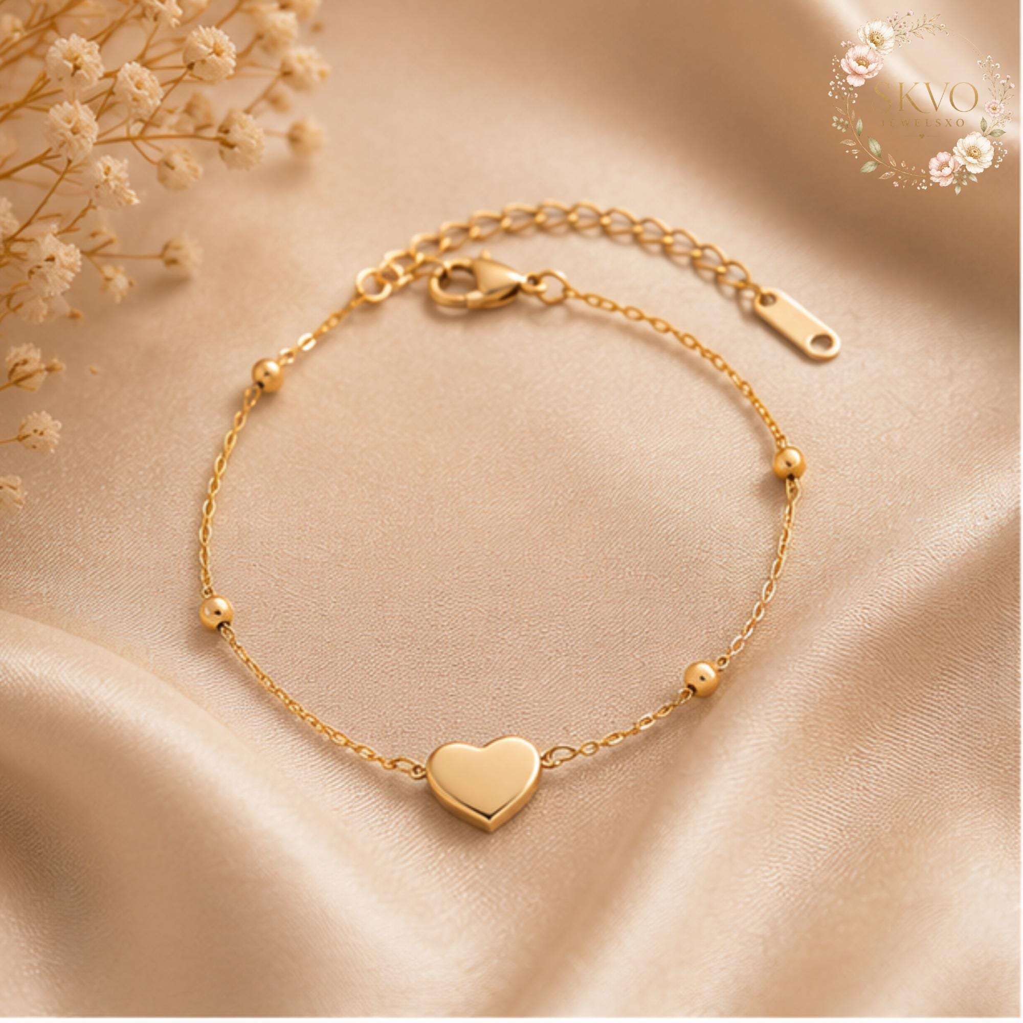 18k Gold Plated Heart Chain Bracelet, Dainty Charm Jewelry, Layered Romantic Accessories, Gift for Her, Elegant Valentine's Day Gift