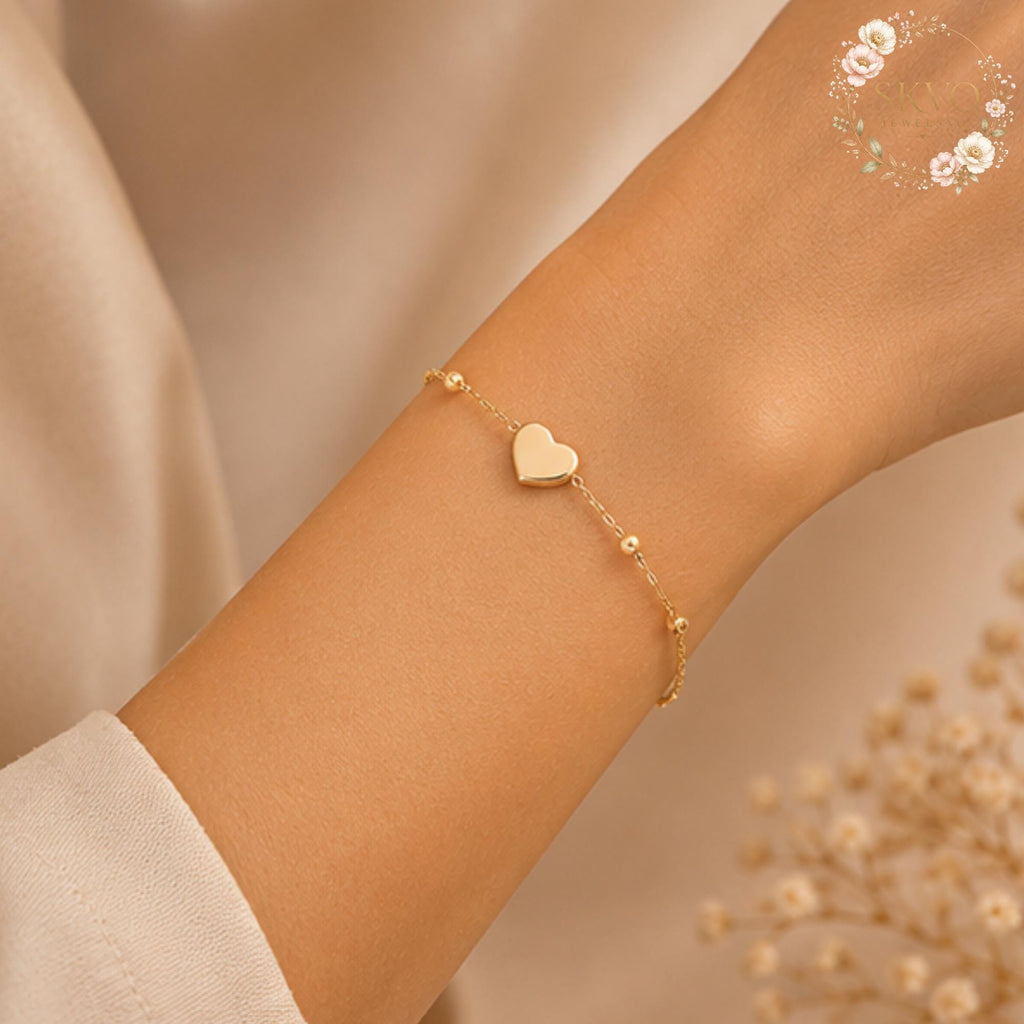 18k Gold Plated Heart Chain Bracelet, Dainty Charm Jewelry, Layered Romantic Accessories, Gift for Her, Elegant Valentine's Day Gift