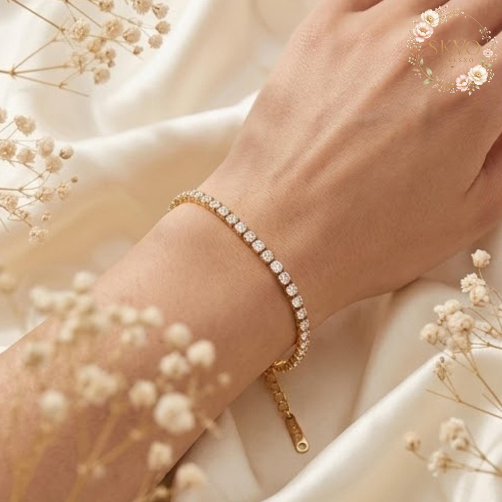 18k Gold Plated Cubic Zirconia Tennis Bracelet, Minimalist Jewelry for Women, Bridal Jewelry, Elegant Wedding Accessory, Gift for Her