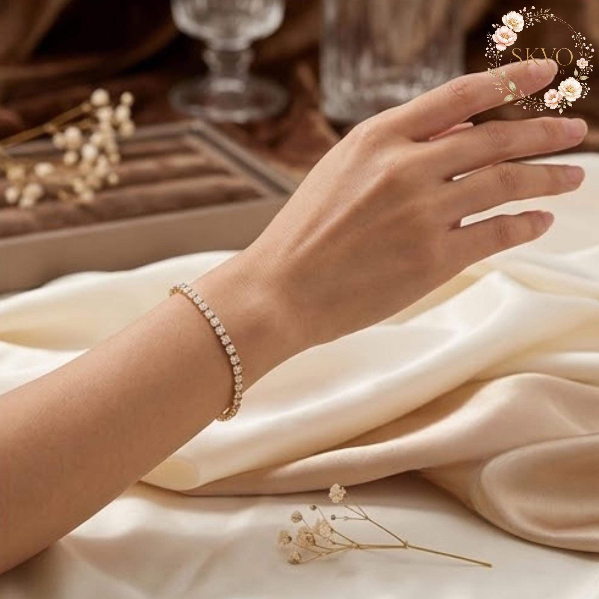18k Gold Plated Cubic Zirconia Tennis Bracelet, Minimalist Jewelry for Women, Bridal Jewelry, Elegant Wedding Accessory, Gift for Her
