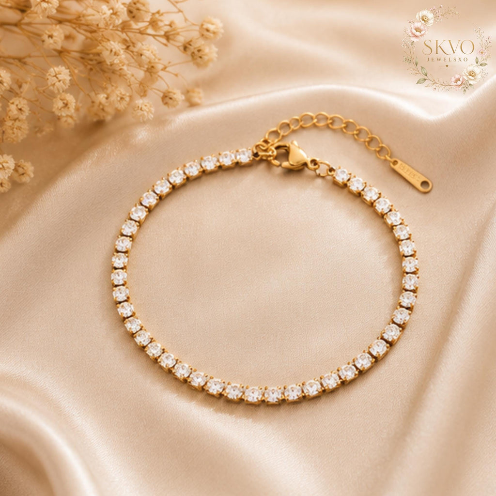 18k Gold Plated Cubic Zirconia Tennis Bracelet, Minimalist Jewelry for Women, Bridal Jewelry, Elegant Wedding Accessory, Gift for Her
