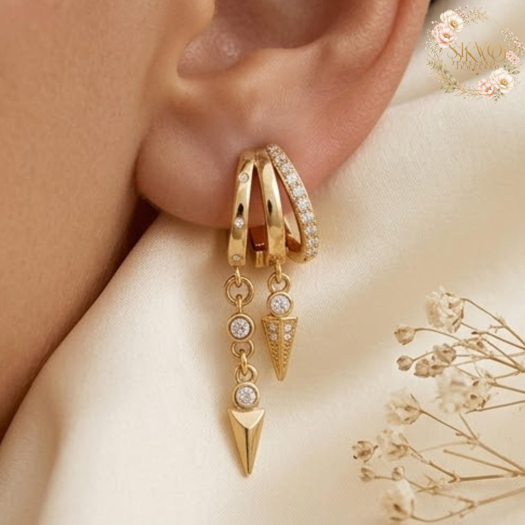 18k Gold Plated Dangle Earrings, Boho Statement Jewelry, Layered Hoop Earrings for Women, Gift for Her, Trendy Gold Earrings