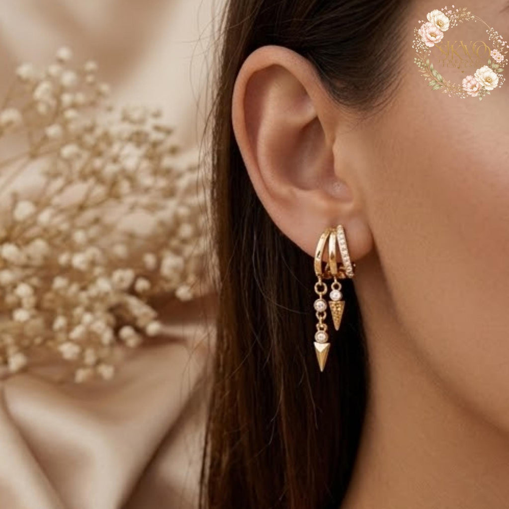 18k Gold Plated Dangle Earrings, Boho Statement Jewelry, Layered Hoop Earrings for Women, Gift for Her, Trendy Gold Earrings