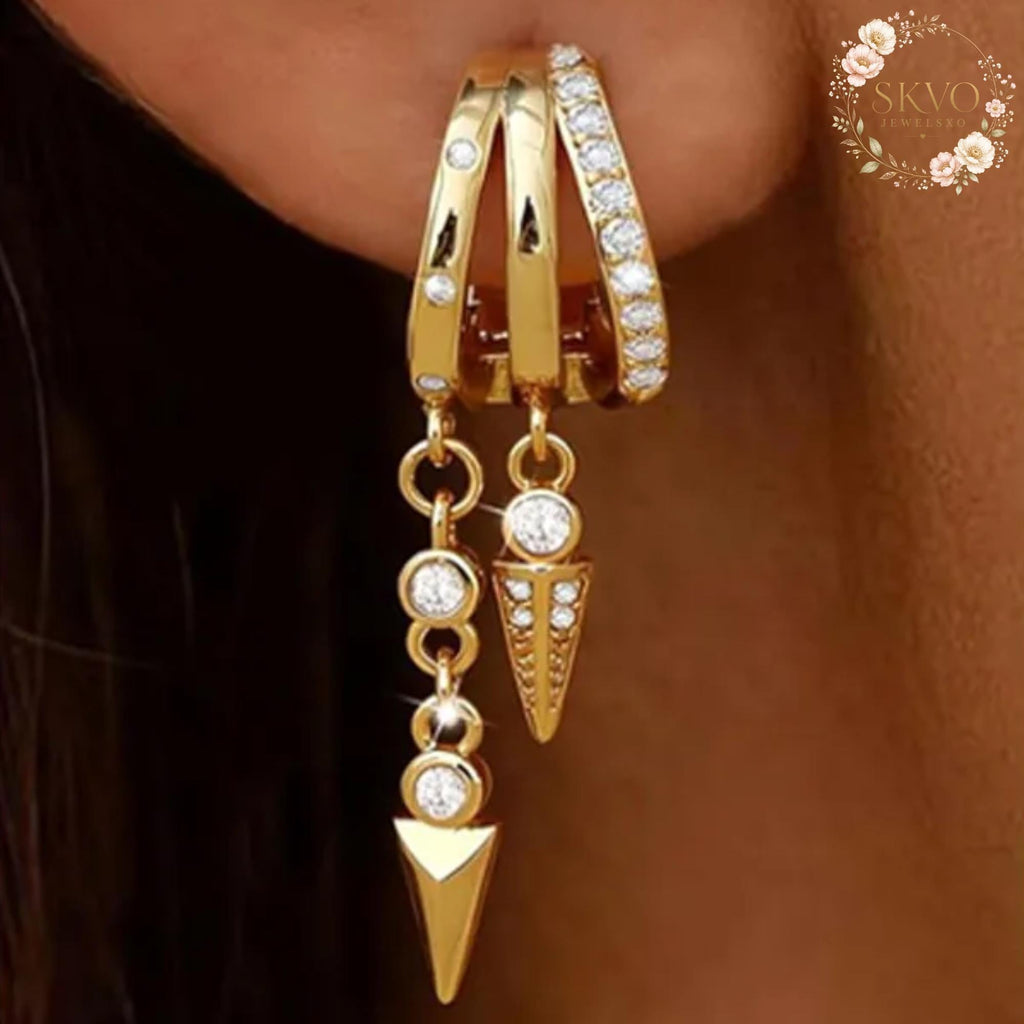 18k Gold Plated Dangle Earrings, Boho Statement Jewelry, Layered Hoop Earrings for Women, Gift for Her, Trendy Gold Earrings