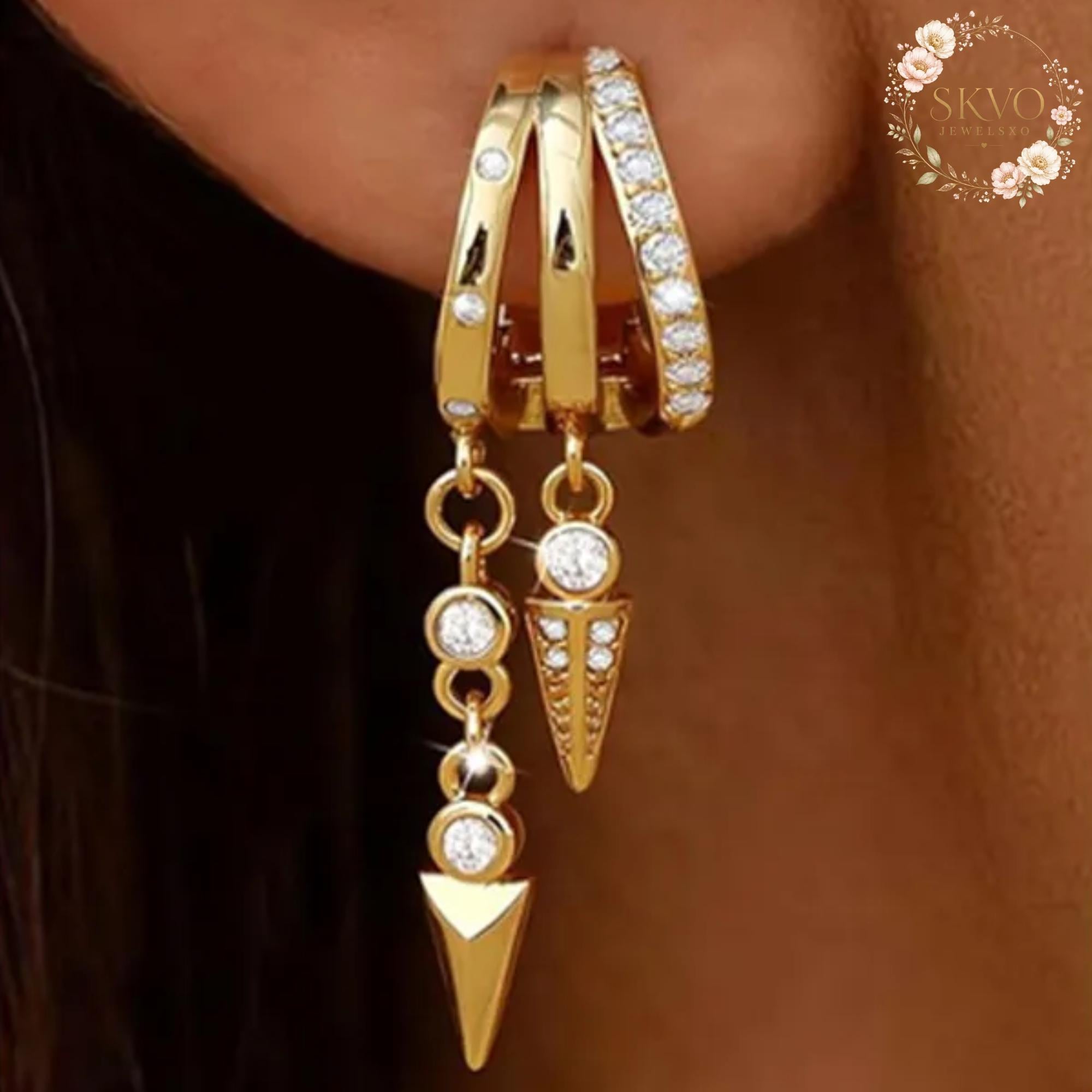 18k Gold Plated Dangle Earrings, Boho Statement Jewelry, Layered Hoop Earrings for Women, Gift for Her, Trendy Gold Earrings