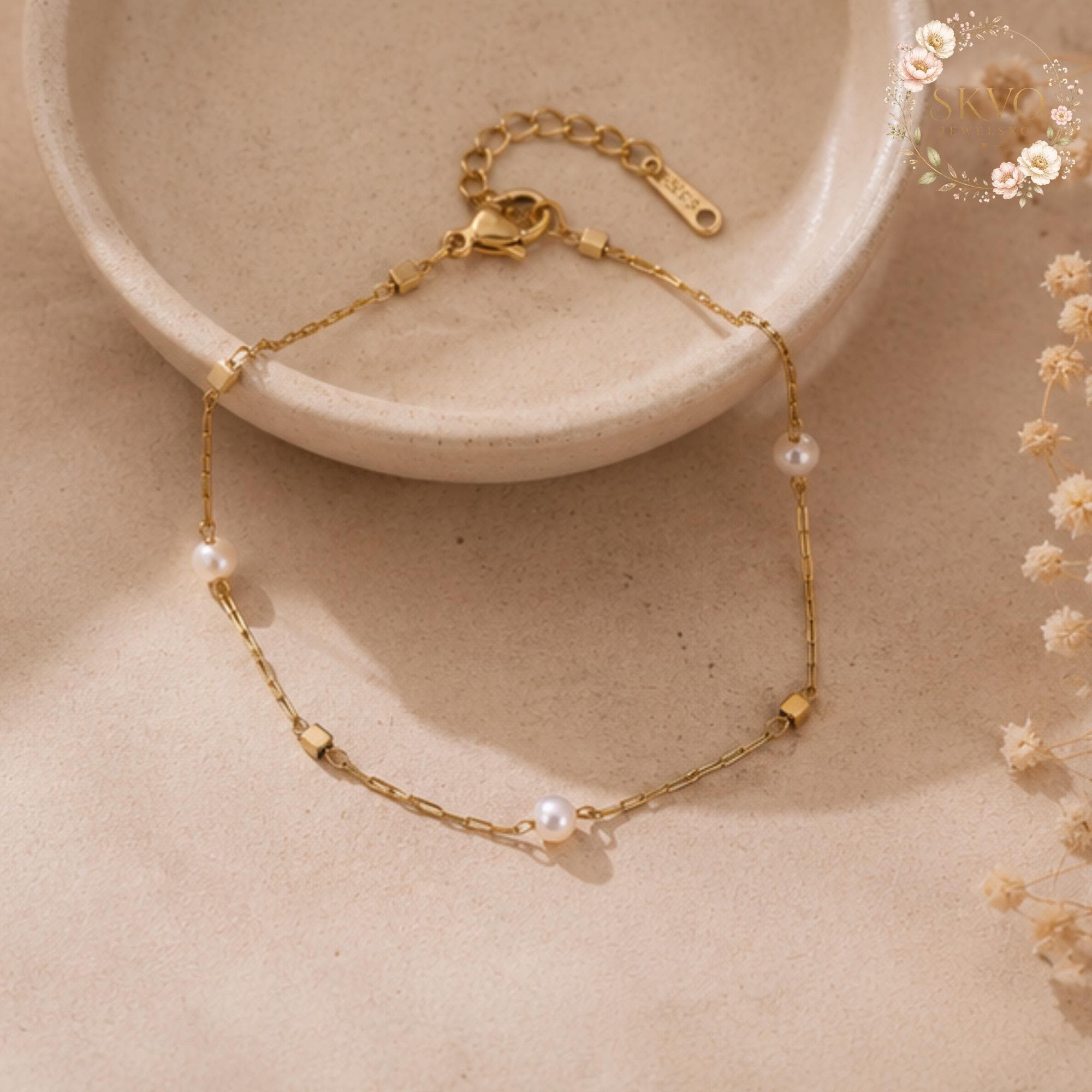 18k Gold Plated Chain Bracelet with Pearls, Elegant Jewelry for Women, Gift for Her, Delicate Minimalist Accessory, Everyday Wear