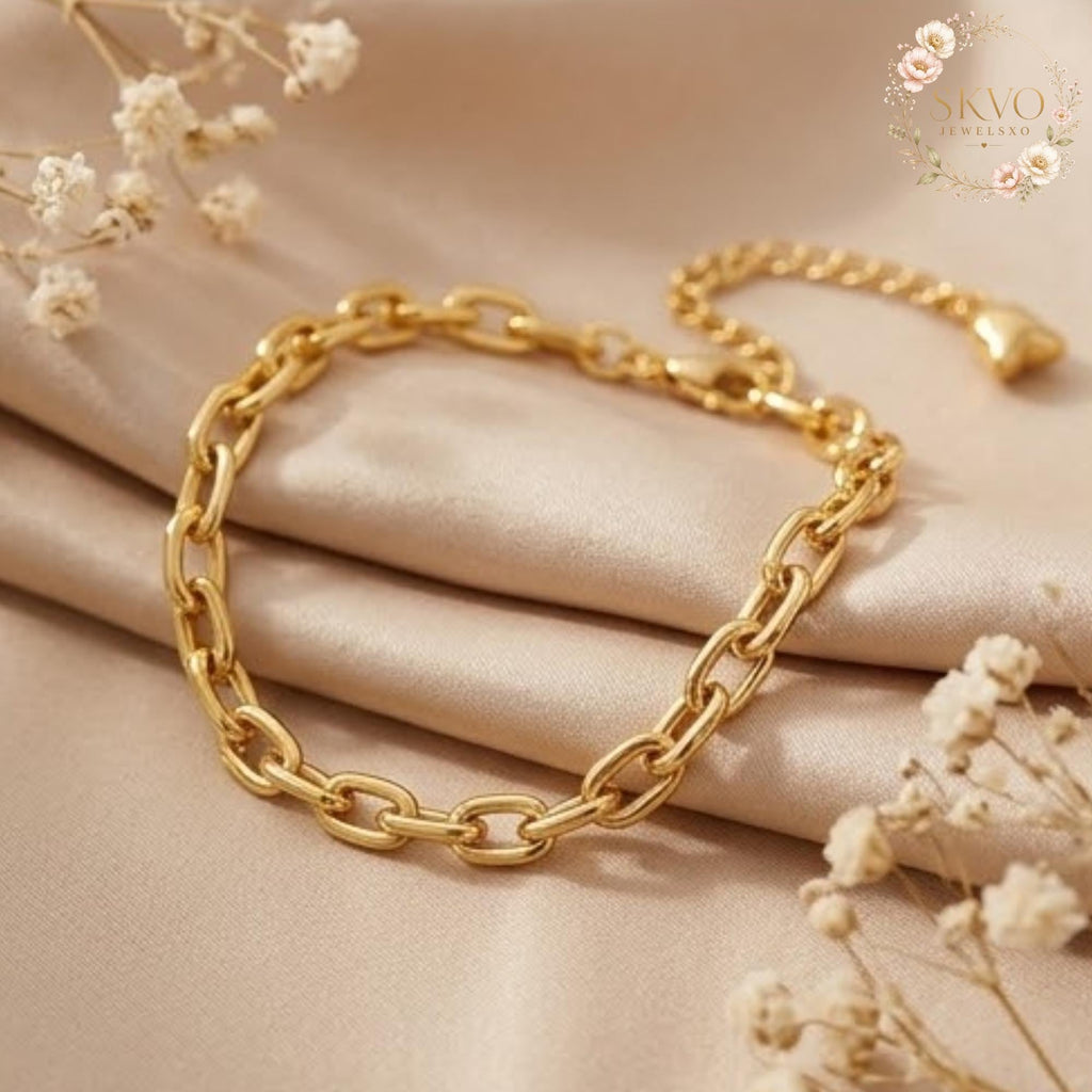 18k Gold Plated Chain Bracelet, Elegant Jewelry for Women, Gift for Her, Minimalist Classic Accessory, Bridal or Everyday Style