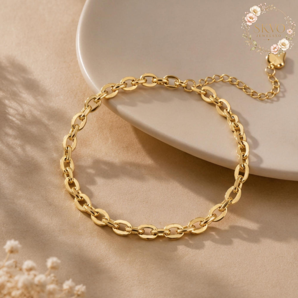 18k Gold Plated Chain Bracelet, Elegant Jewelry for Women, Gift for Her, Minimalist Classic Accessory, Bridal or Everyday Style