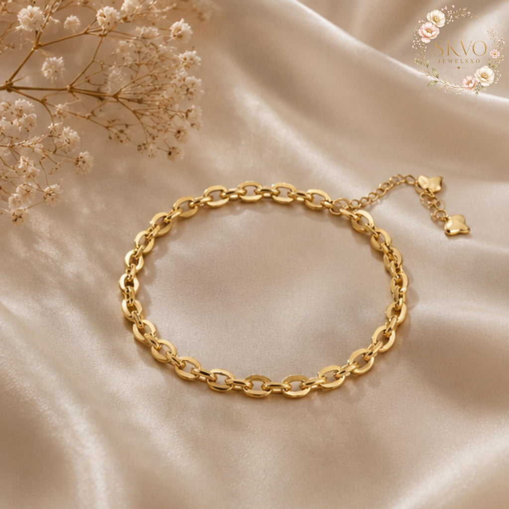 18k Gold Plated Chain Bracelet, Elegant Jewelry for Women, Gift for Her, Minimalist Classic Accessory, Bridal or Everyday Style