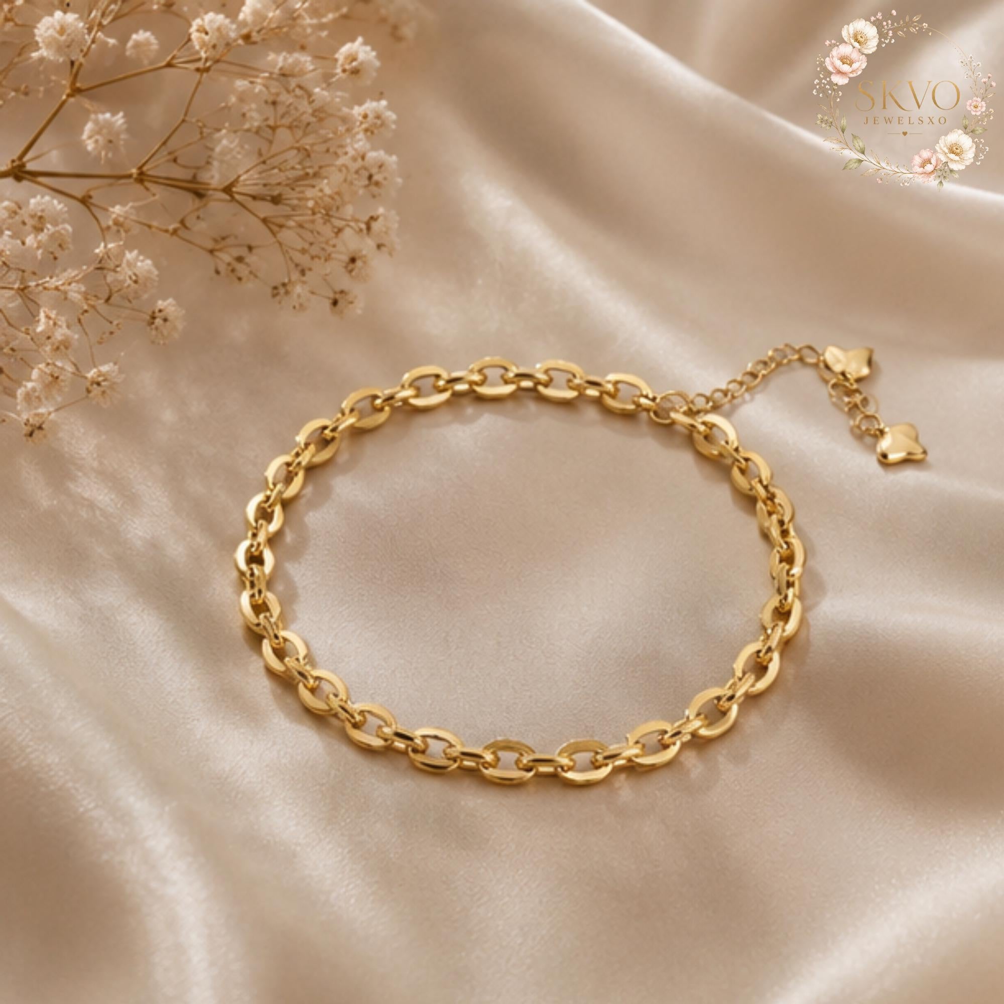 18k Gold Plated Chain Bracelet, Elegant Jewelry for Women, Gift for Her, Minimalist Classic Accessory, Bridal or Everyday Style
