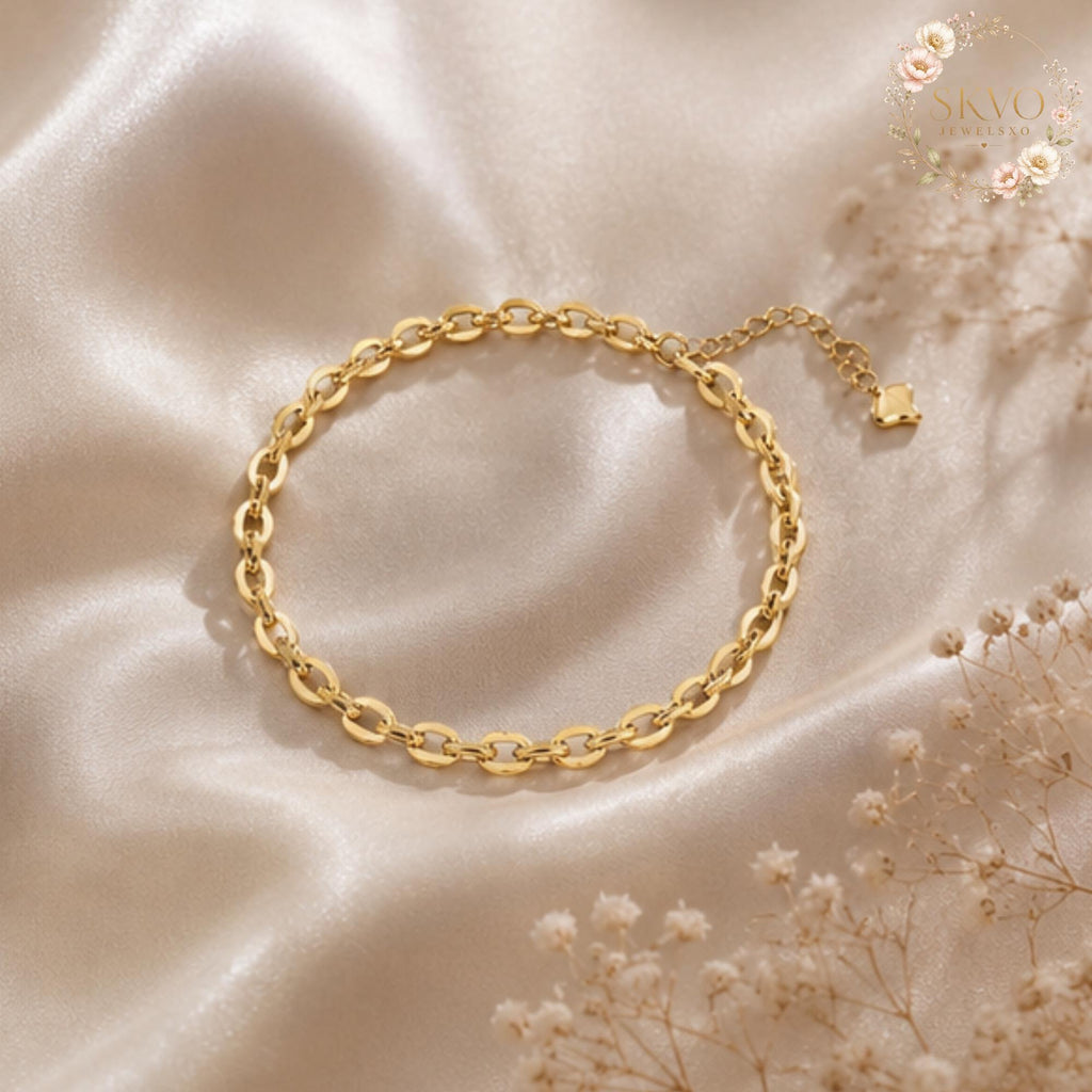 18k Gold Plated Chain Bracelet, Elegant Jewelry for Women, Gift for Her, Minimalist Classic Accessory, Bridal or Everyday Style