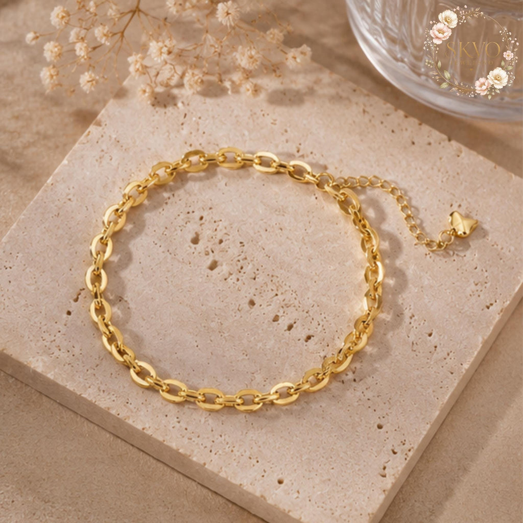 18k Gold Plated Chain Bracelet, Elegant Jewelry for Women, Gift for Her, Minimalist Classic Accessory, Bridal or Everyday Style