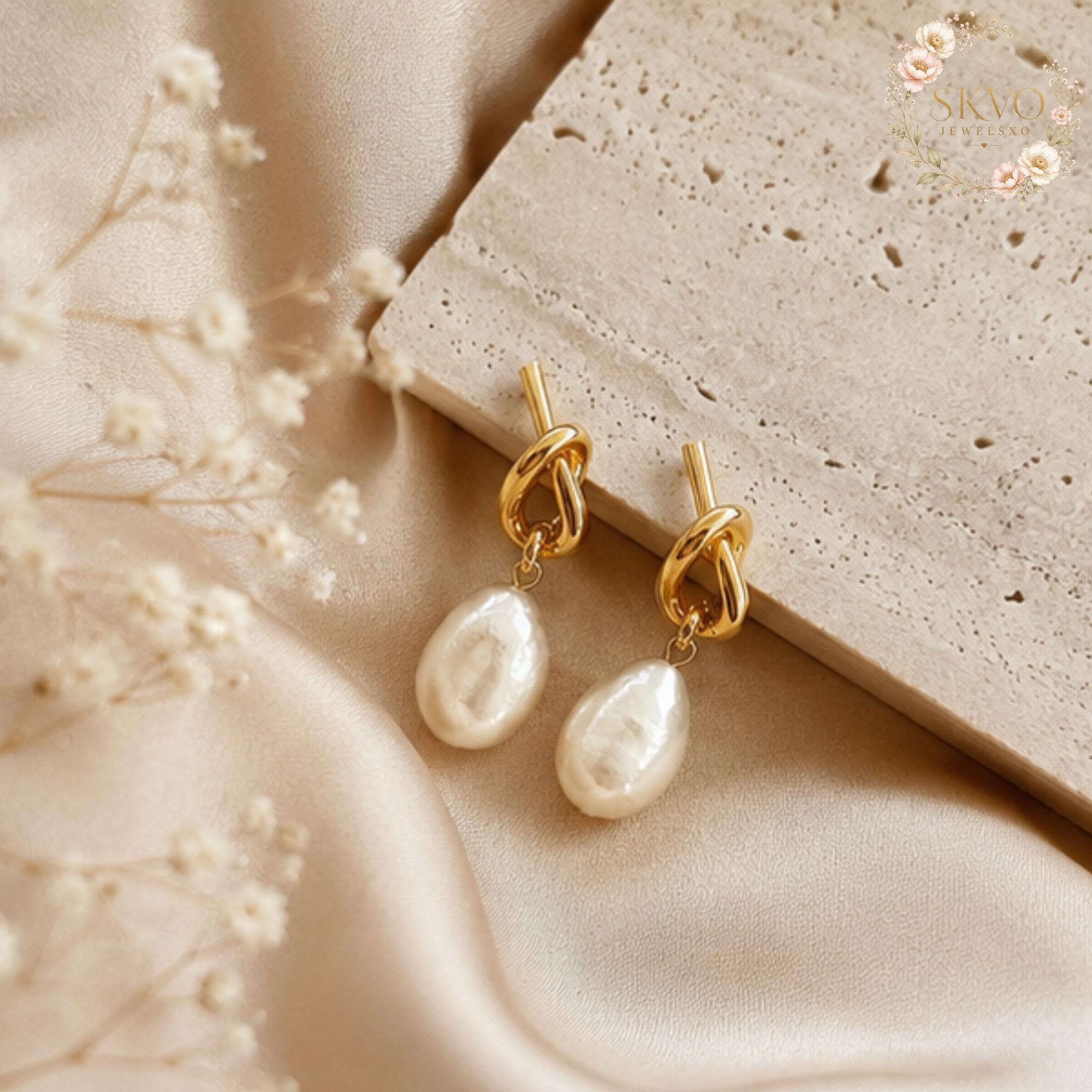 Pearl Drop Earrings, Gold Plated Jewelry, Bridal or Formal Gift, Elegant Dangle Earrings, Wedding Accessory, Fine Handmade Jewelry