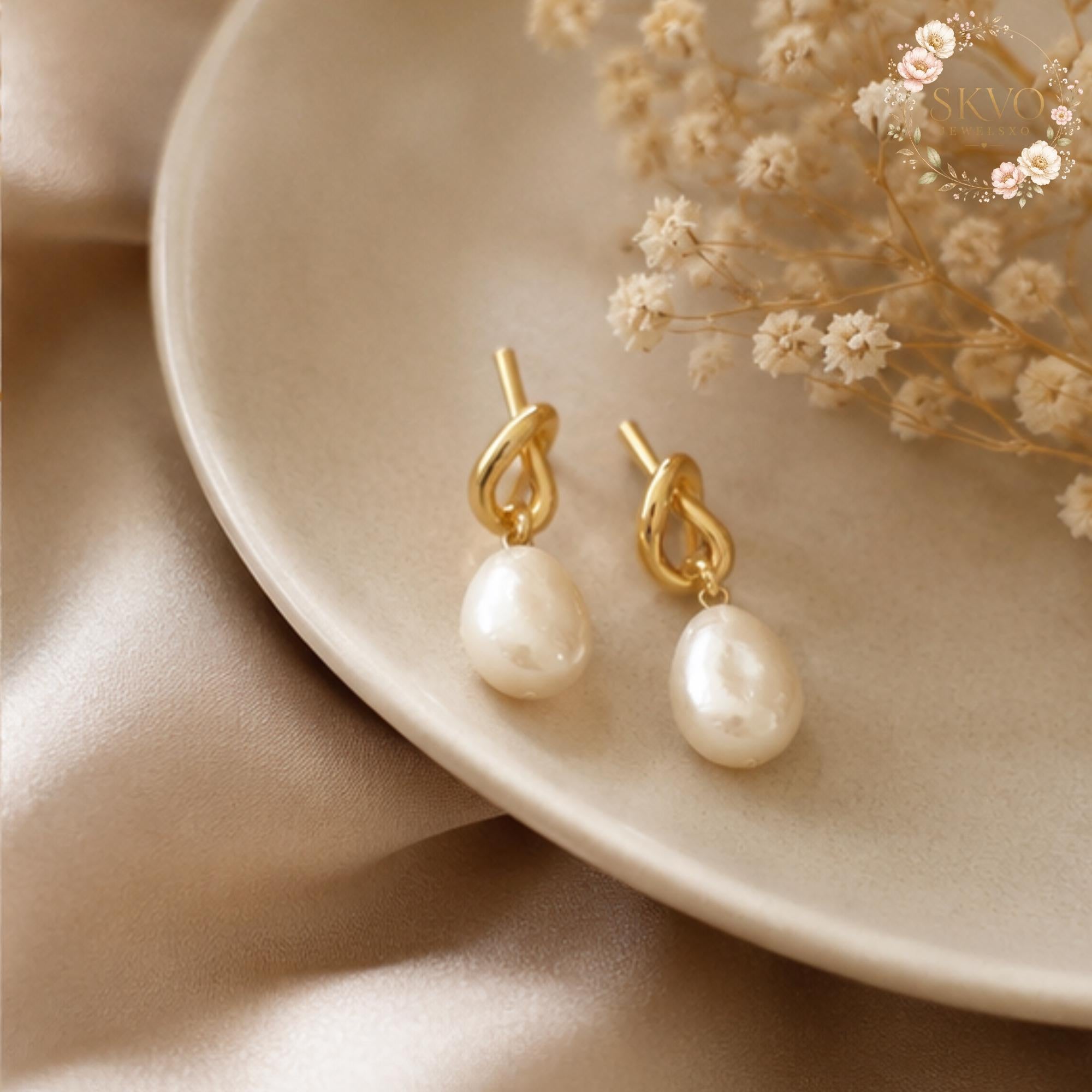 Pearl Drop Earrings, Gold Plated Jewelry, Bridal or Formal Gift, Elegant Dangle Earrings, Wedding Accessory, Fine Handmade Jewelry