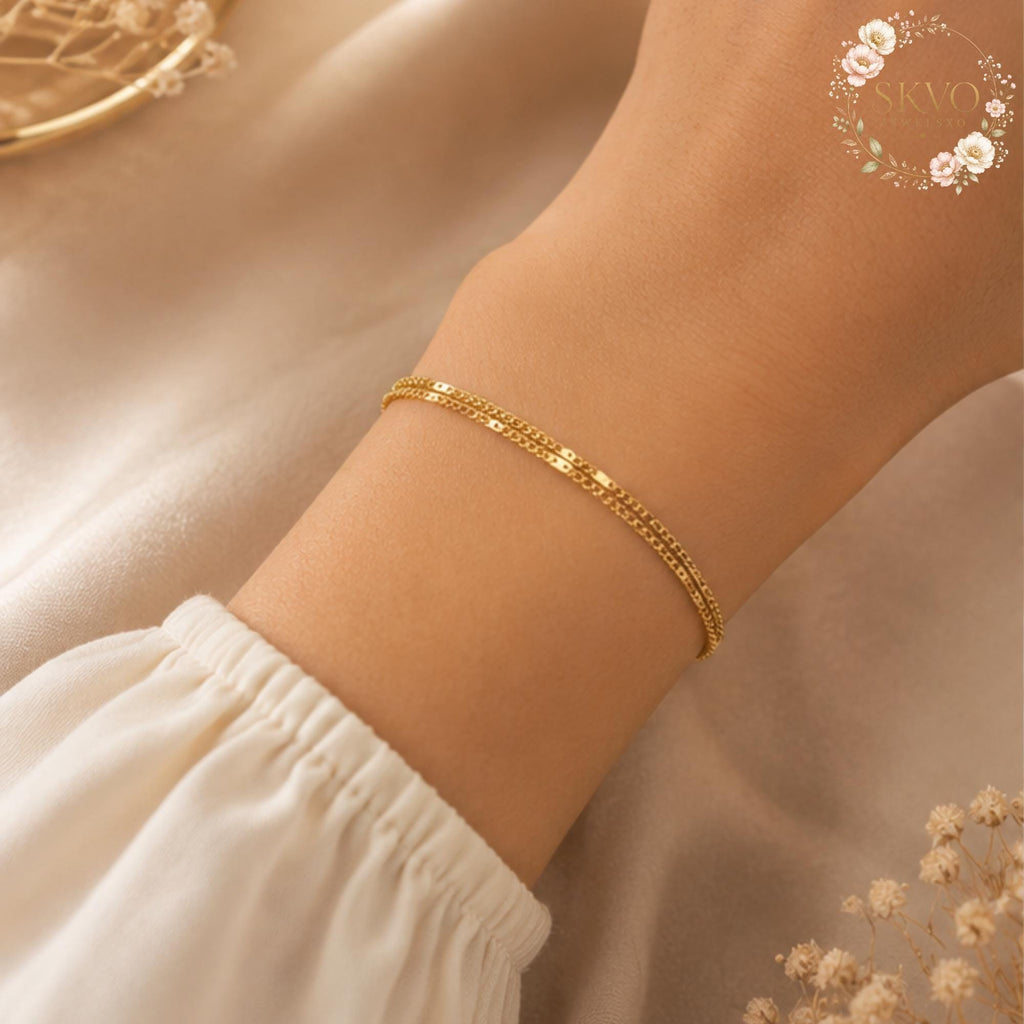 Gold Plated Chain Bracelet, Dainty Jewelry for Her, Gift for Birthday or Mothers Day, Elegant Romantic Accessory