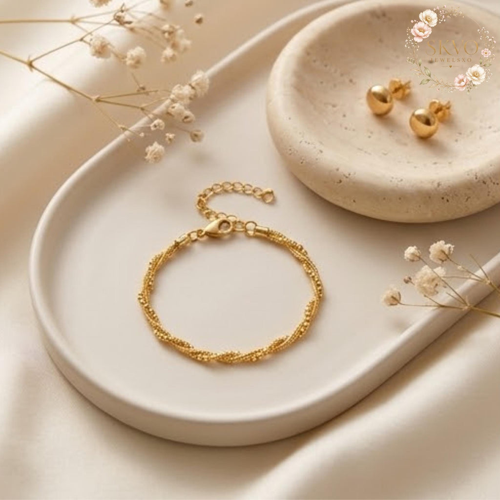 Gold Beaded Chain Bracelet, Elegant Layered Jewelry, Gift for Her, Wedding Accessory, Minimalist Gold Jewelry, Bridesmaid Gift
