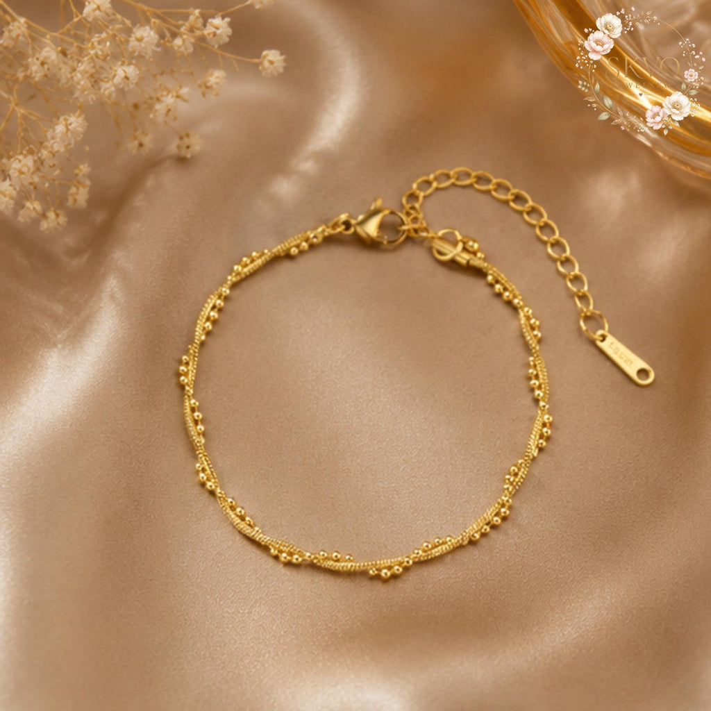 Gold Beaded Chain Bracelet, Elegant Layered Jewelry, Gift for Her, Wedding Accessory, Minimalist Gold Jewelry, Bridesmaid Gift