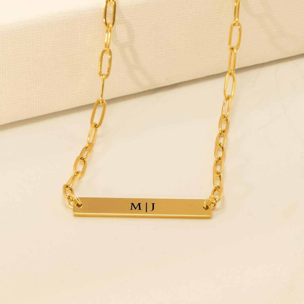 Personalized Paperclip Bar Necklace with Laser Engraving, Stainless Steel, 18k Gold or Rose Gold Plated, Custom Name Pendant, Ready to Ship