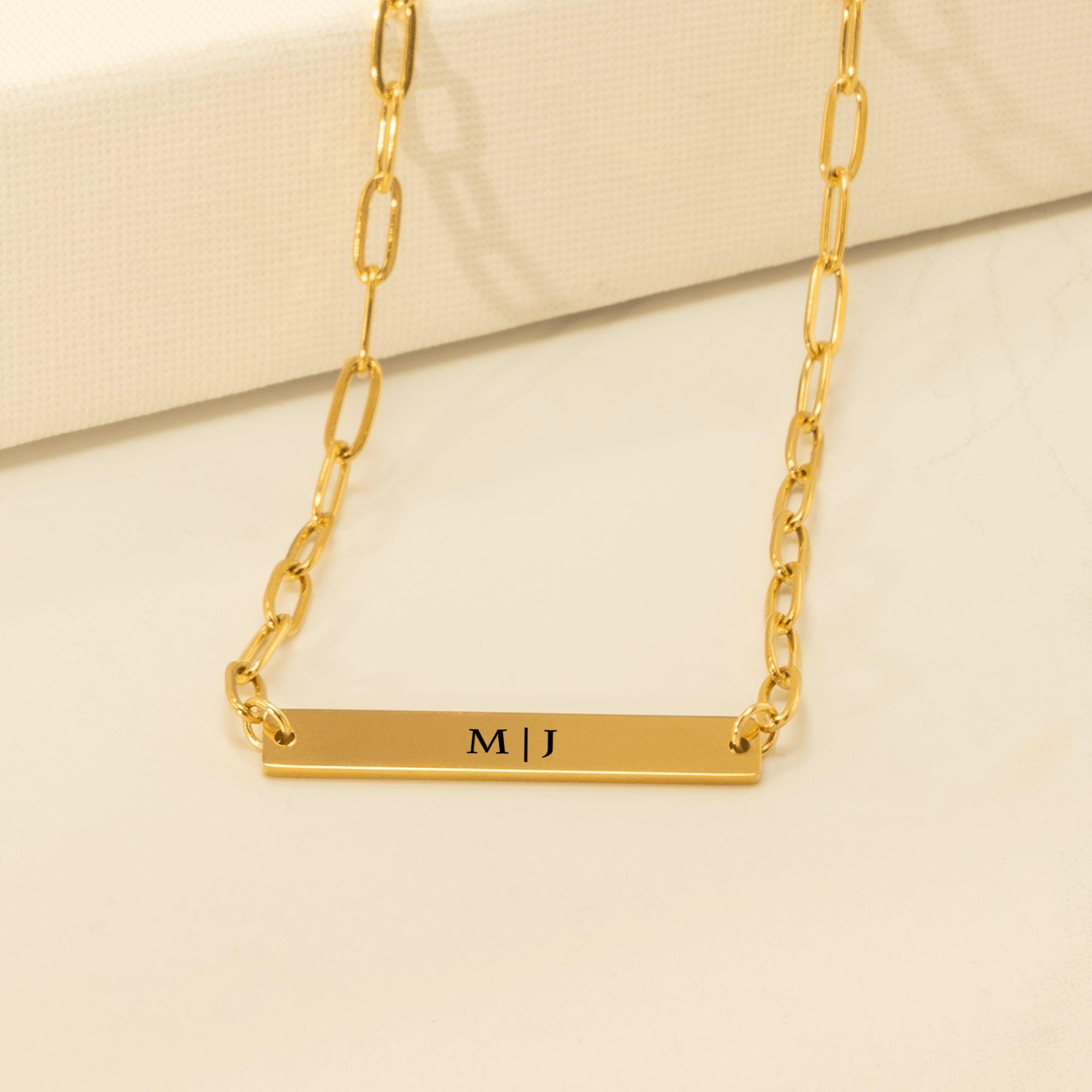 Personalized Paperclip Bar Necklace with Laser Engraving, Stainless Steel, 18k Gold or Rose Gold Plated, Custom Name Pendant, Ready to Ship