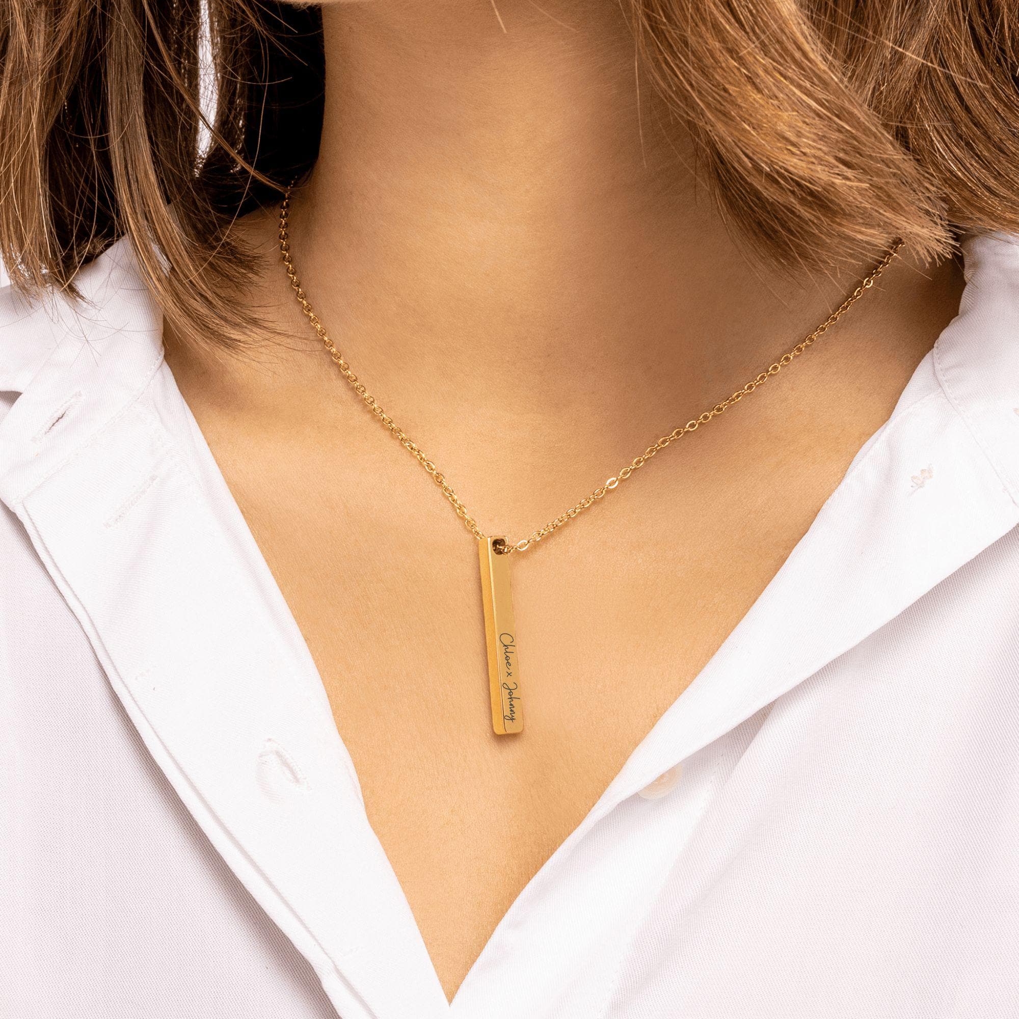Personalized 3D Bar Necklace with Laser Engraving, Stainless Steel, 18k Gold Plated, Customizable Pendant, Gift for Her, Engravable Jewelry