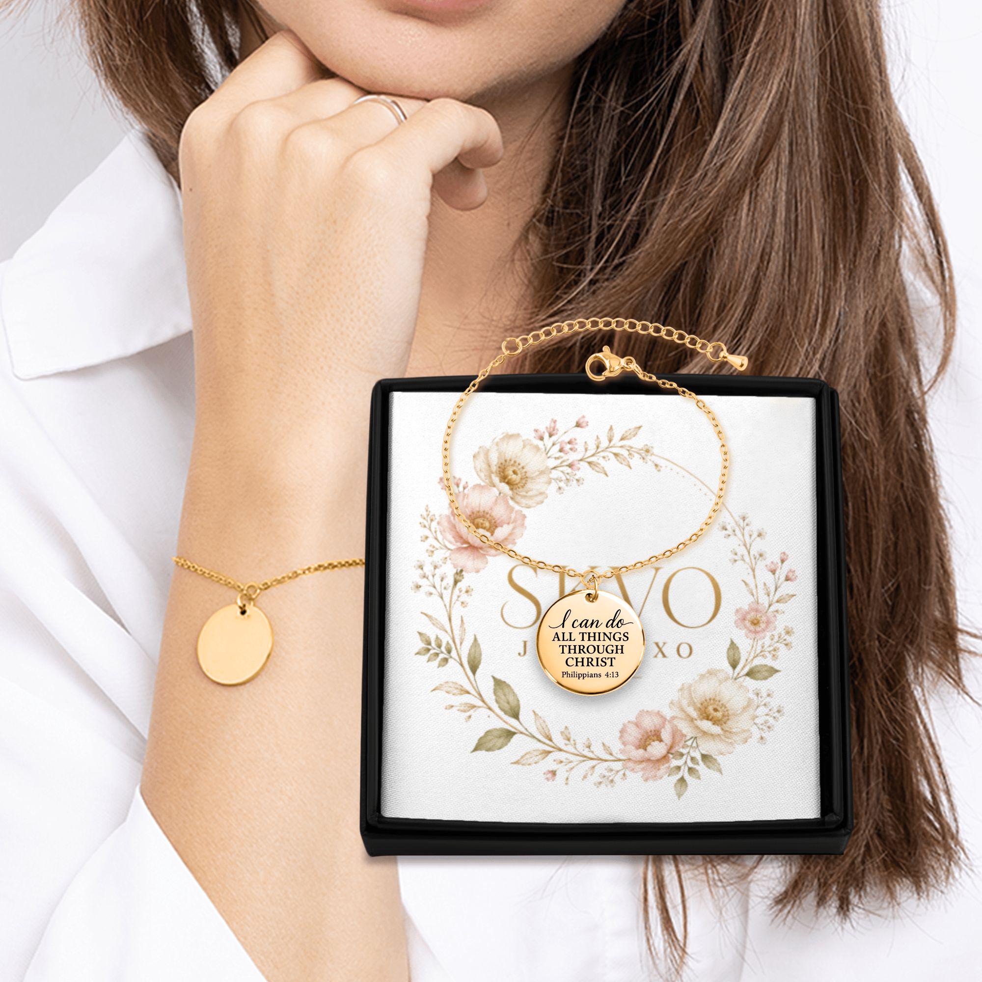 Personalized Coin Bracelet with Heart Pendant | Laser Engraved Jewelry in Stainless Steel, 18k Gold Plated, Customizable Front & Back
