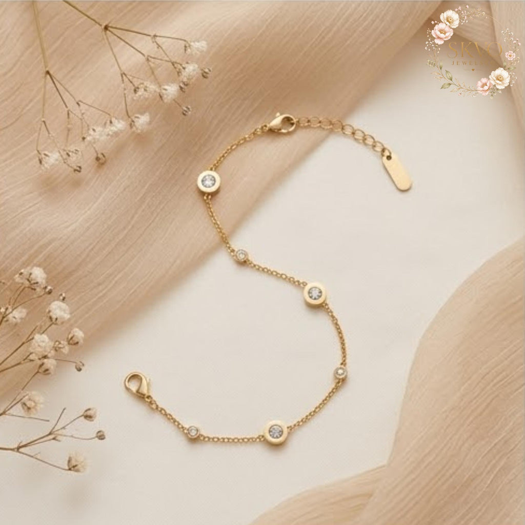 Gold Plated Bracelet with Crystal Accents, Elegant Jewelry Gift for Women, Fine Dainty Chain Accessory, Bridal or Everyday Wear