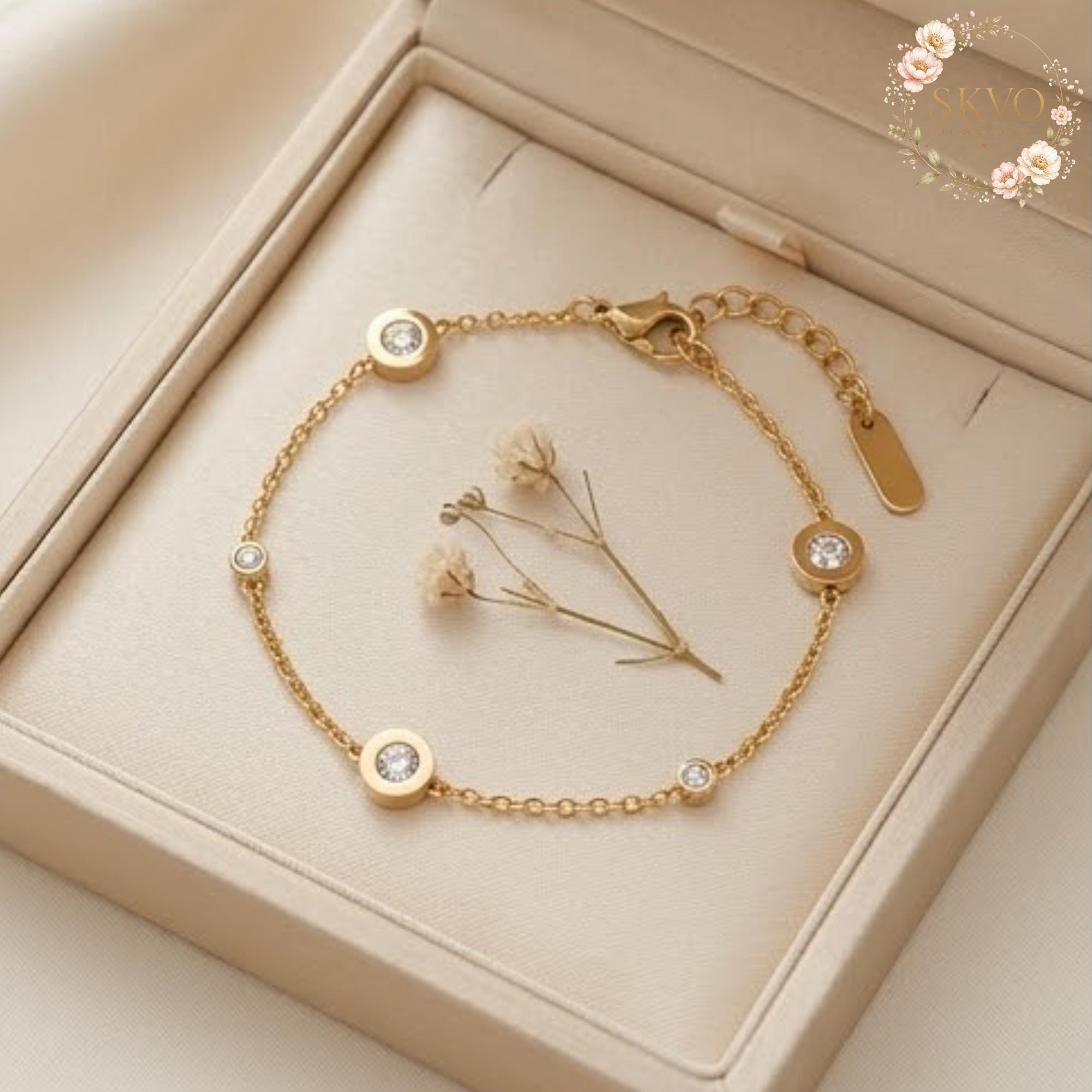 Gold Plated Bracelet with Crystal Accents, Elegant Jewelry Gift for Women, Fine Dainty Chain Accessory, Bridal or Everyday Wear