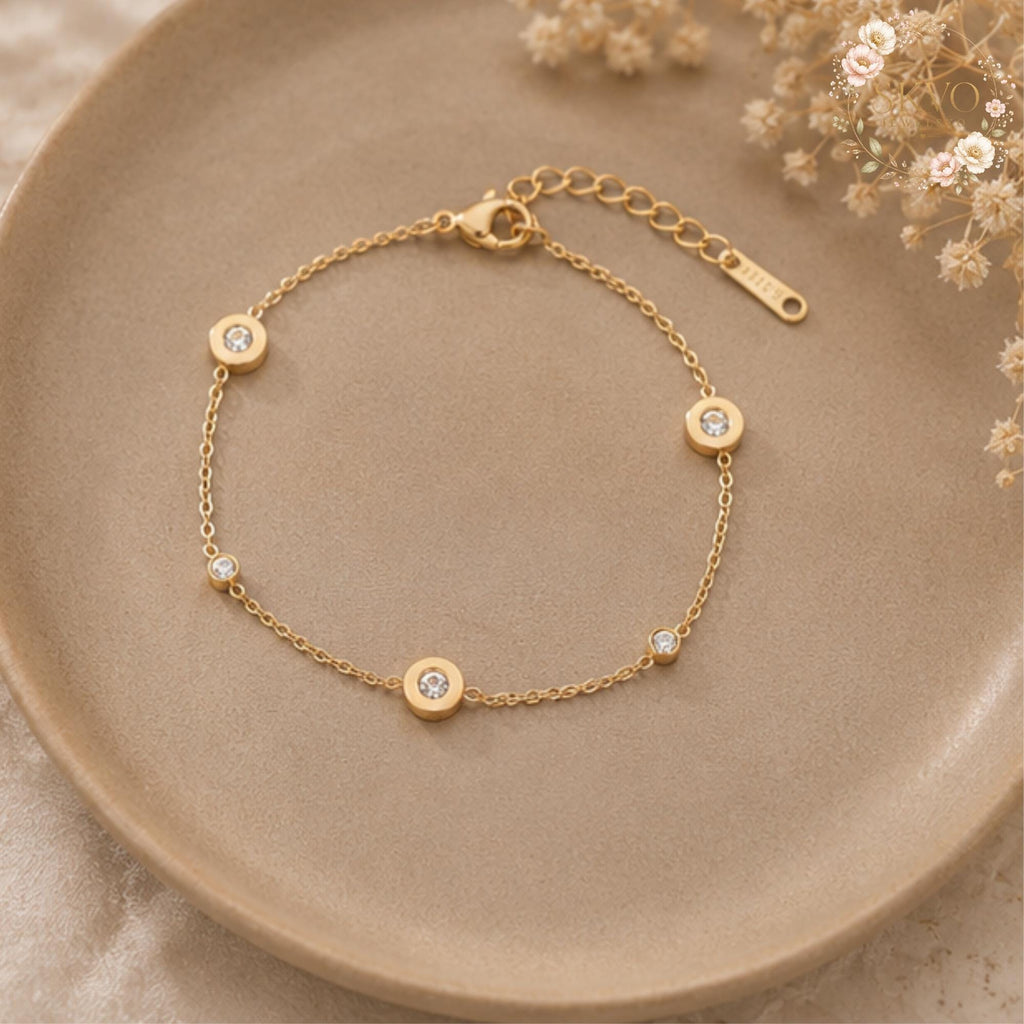 Gold Plated Bracelet with Crystal Accents, Elegant Jewelry Gift for Women, Fine Dainty Chain Accessory, Bridal or Everyday Wear