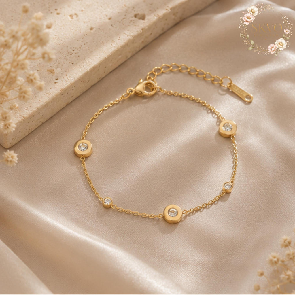 Gold Plated Bracelet with Crystal Accents, Elegant Jewelry Gift for Women, Fine Dainty Chain Accessory, Bridal or Everyday Wear